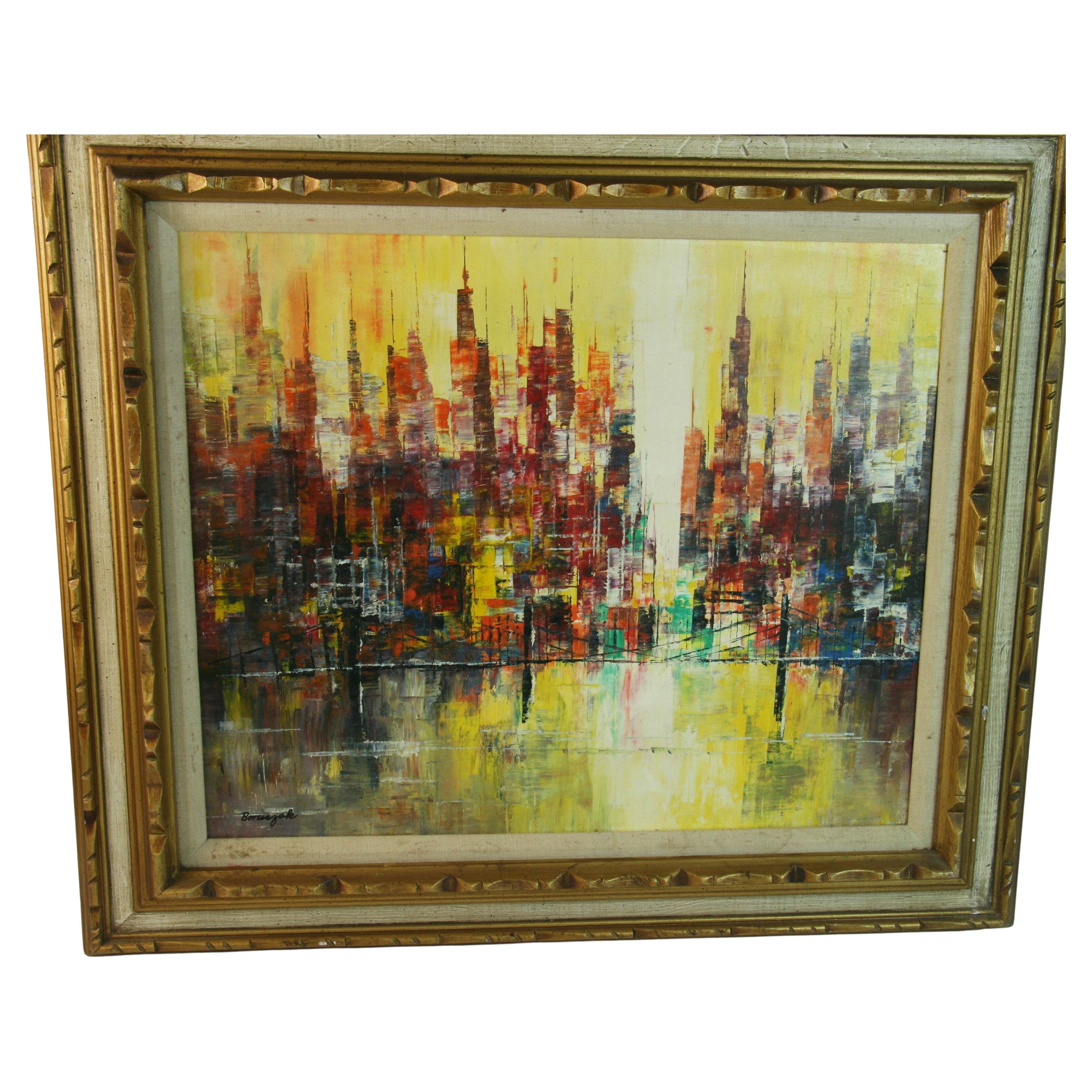 Antico sovradimensionato  Pittura ad olio Cubic Skyline di Boruszak