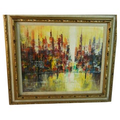 Antico sovradimensionato  Pittura ad olio Cubic Skyline di Boruszak
