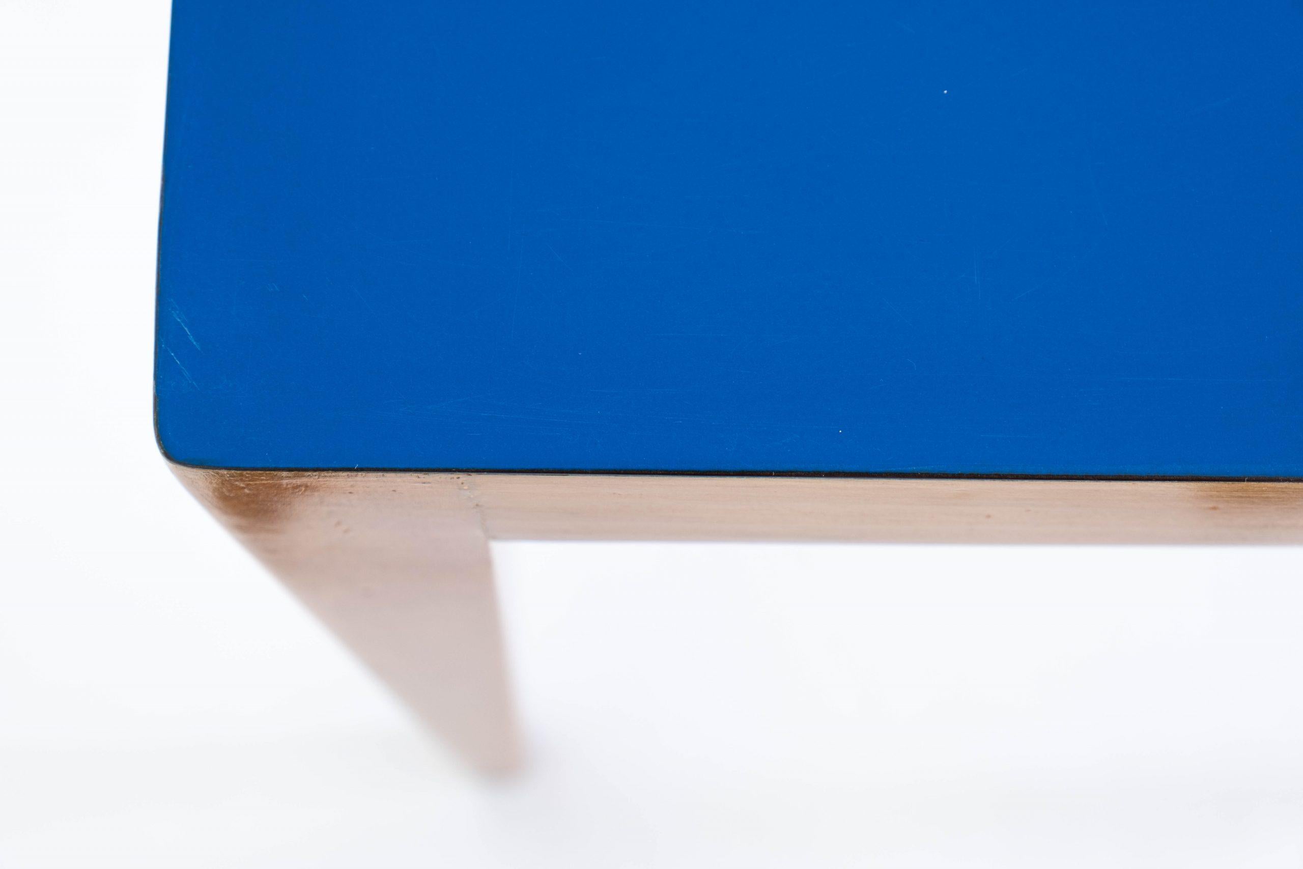 Mid-20th Century AntiBeige Gio Ponti Side Table Puristic, Mediterranean Blue Top 1960's
