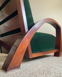 “Antibes” Mahogany Lounge Chair (A. Soudavar for Mirak) in Forest Green Mohair