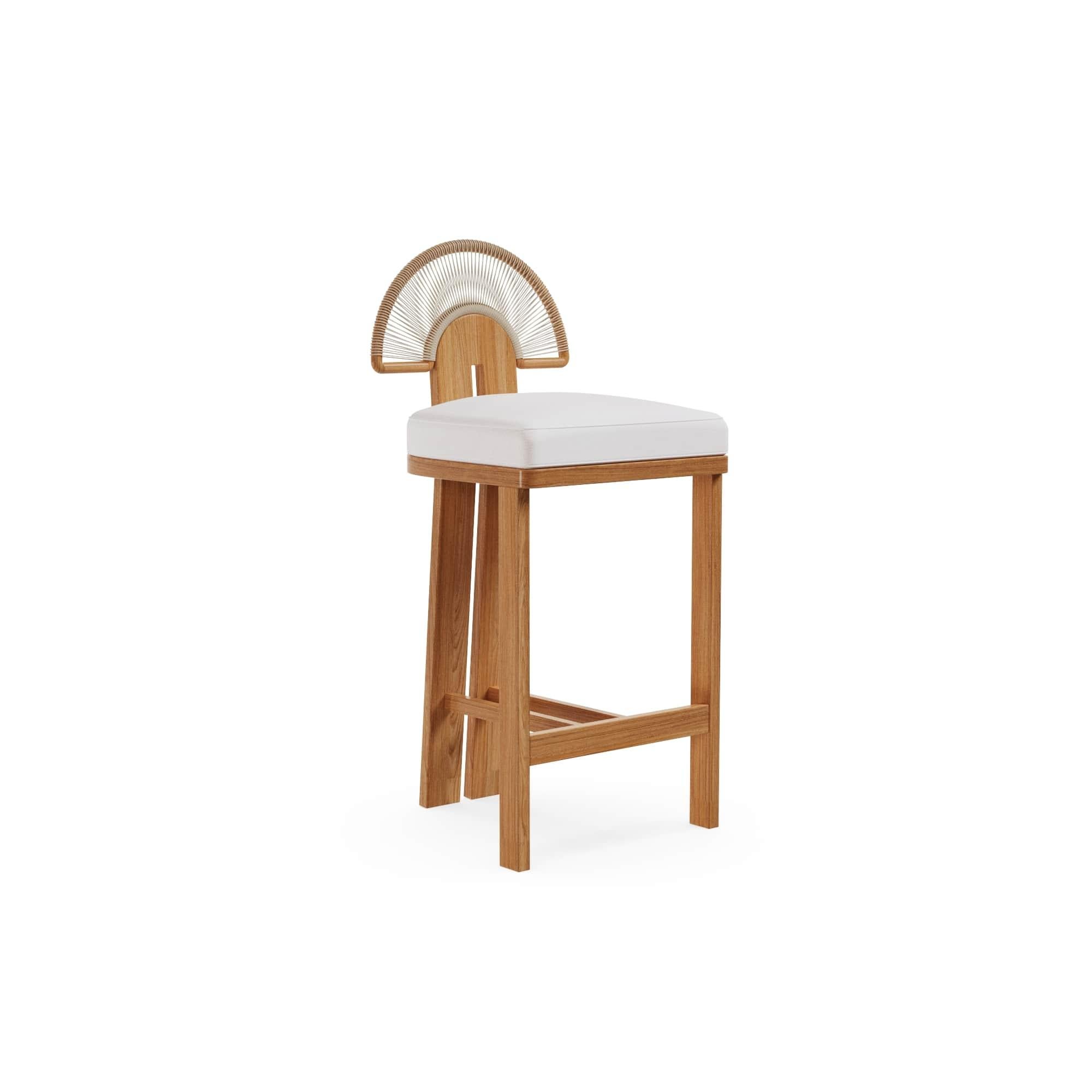 XXI secolo e contemporaneo Sedia da bar per esterni Antibes in Wood Wood con schienale intrecciato Sunburst in vendita