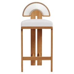 Antibes Outdoor Bar Chair in Iroko Wood with Sunburst Woven Back