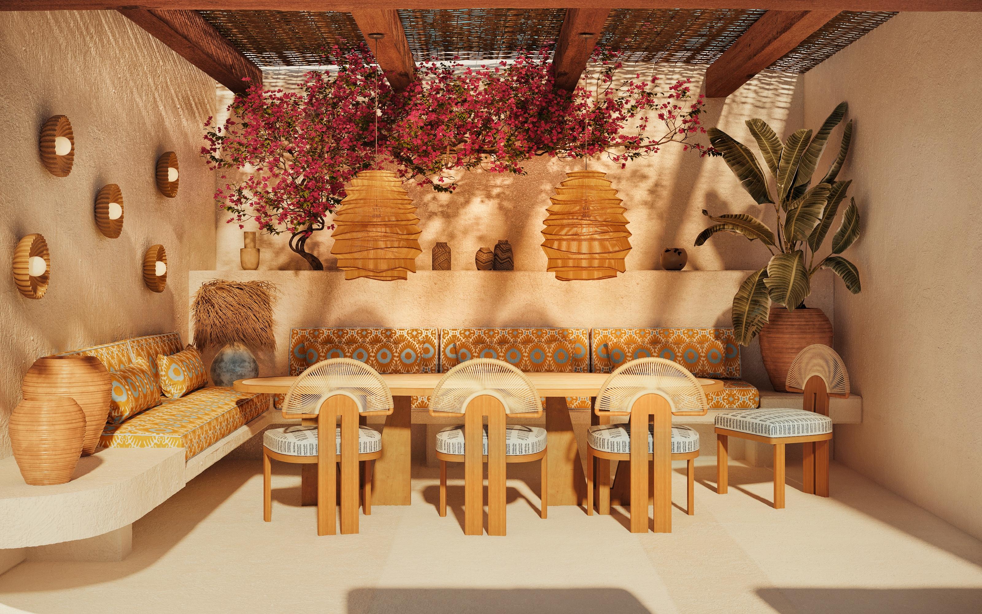 La Silla de Comedor Antibes, creada en colaboración con Mediterrazza, es una pieza escultural que celebra la elegancia y la artesanía mediterráneas. Fabricado por expertos en madera de iroko duradera para exteriores, presenta un distintivo respaldo