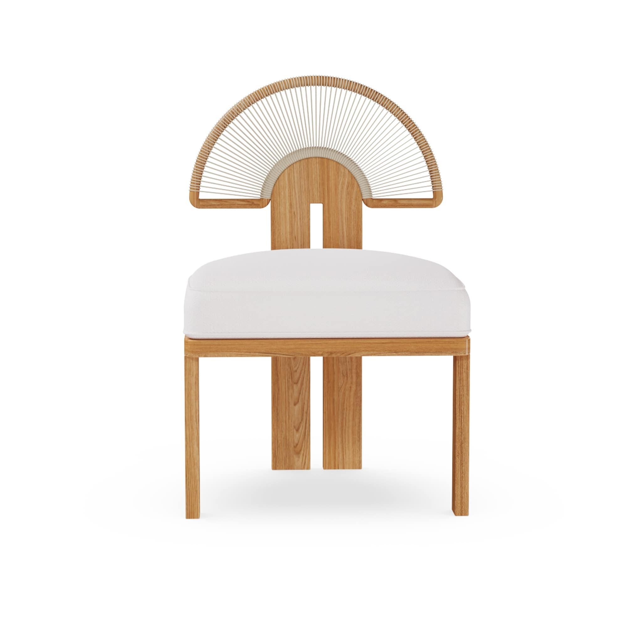 Silla de Comedor de Exterior Antibes de Madera de Iroko con Respaldo Tejido Sunburst Hecho a mano en venta