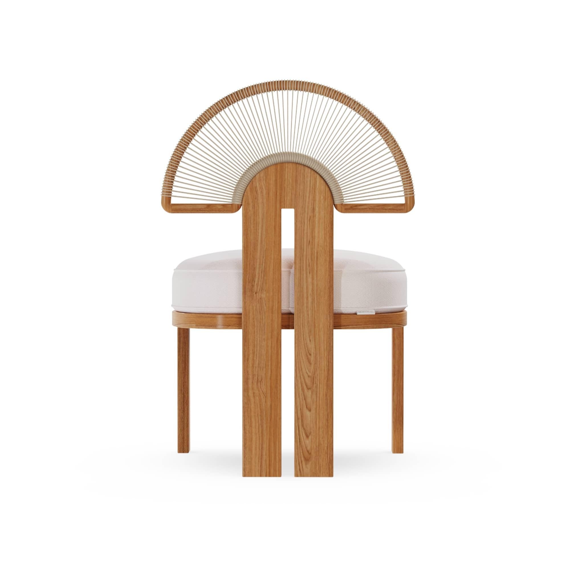 Silla de Comedor de Exterior Antibes de Madera de Iroko con Respaldo Tejido Sunburst Tela en venta