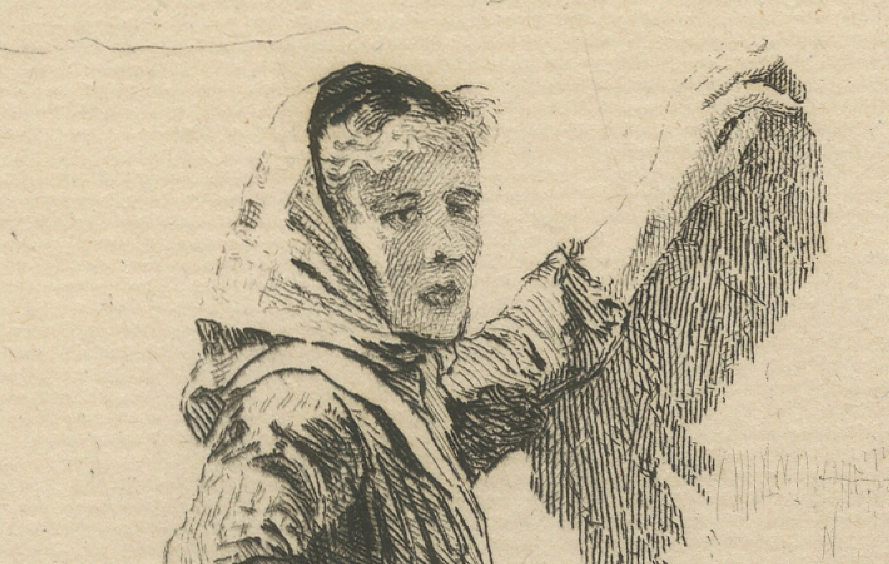Title:
Antibes Washerwomen Etching – Adolphe Lalauze Depicting Rural Life, 1869

Description:
This delicate and finely rendered etching, titled Lavandières, Antibes, was created in 1869 by the French artist Adolphe Lalauze (1838–1906). The scene