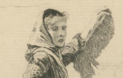 Antibes Washerwomen Etching – Adolphe Lalauze Depicting Rural Life, 1869