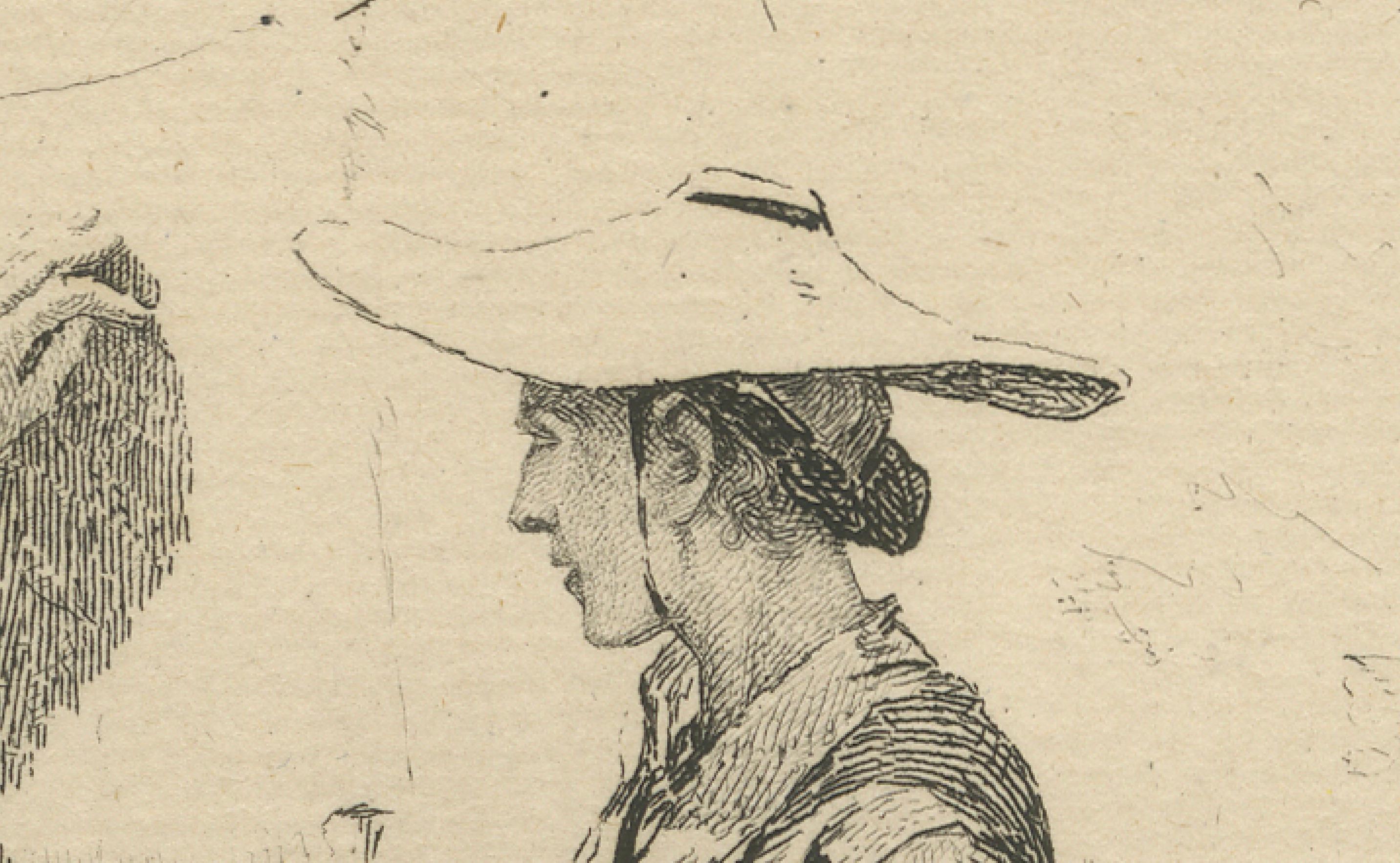 European Antibes Washerwomen Etching – Adolphe Lalauze Depicting Rural Life, 1869 For Sale