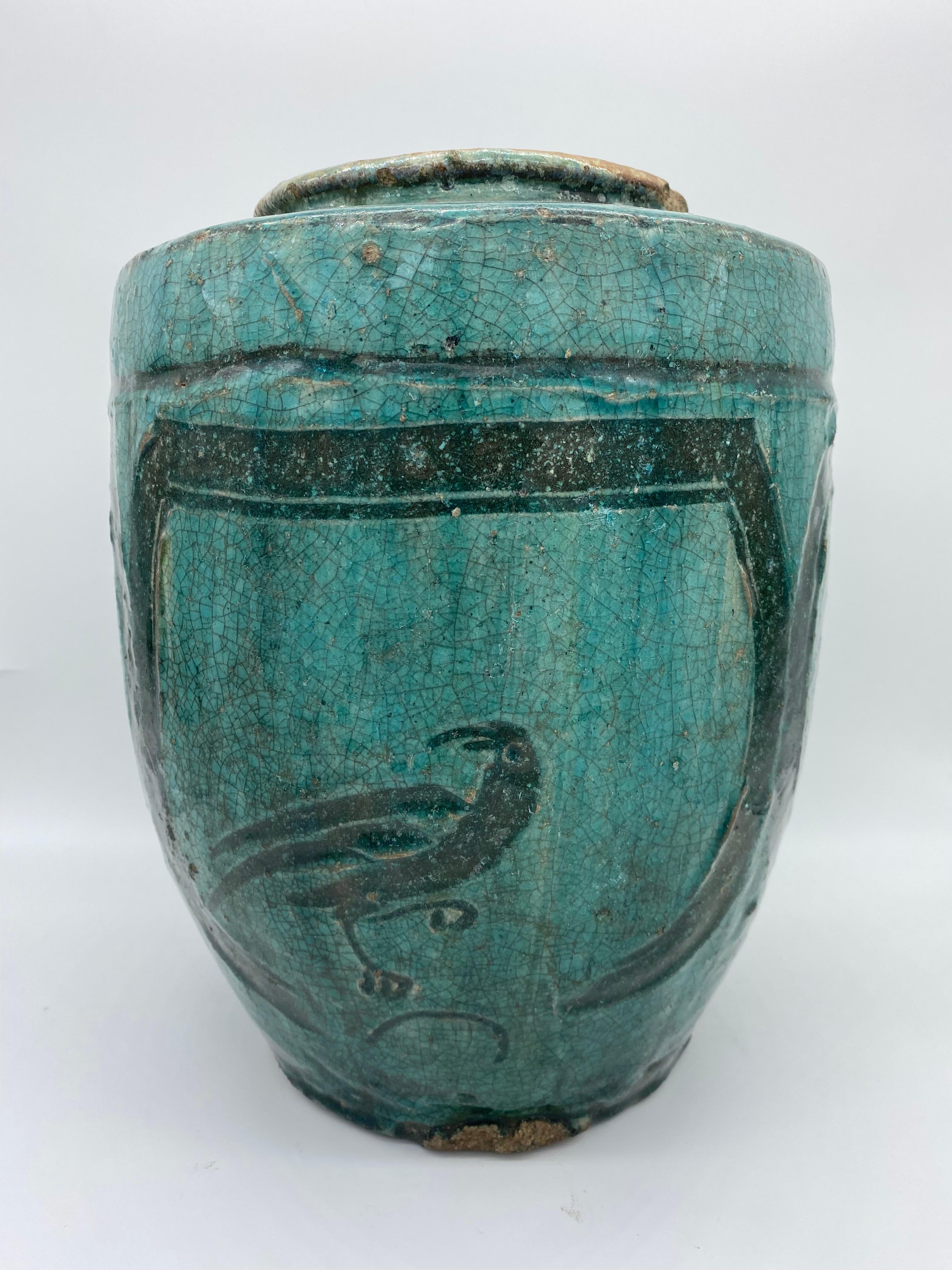 Glazed Antic Blue Martaban Style Jar 19th Century For Sale