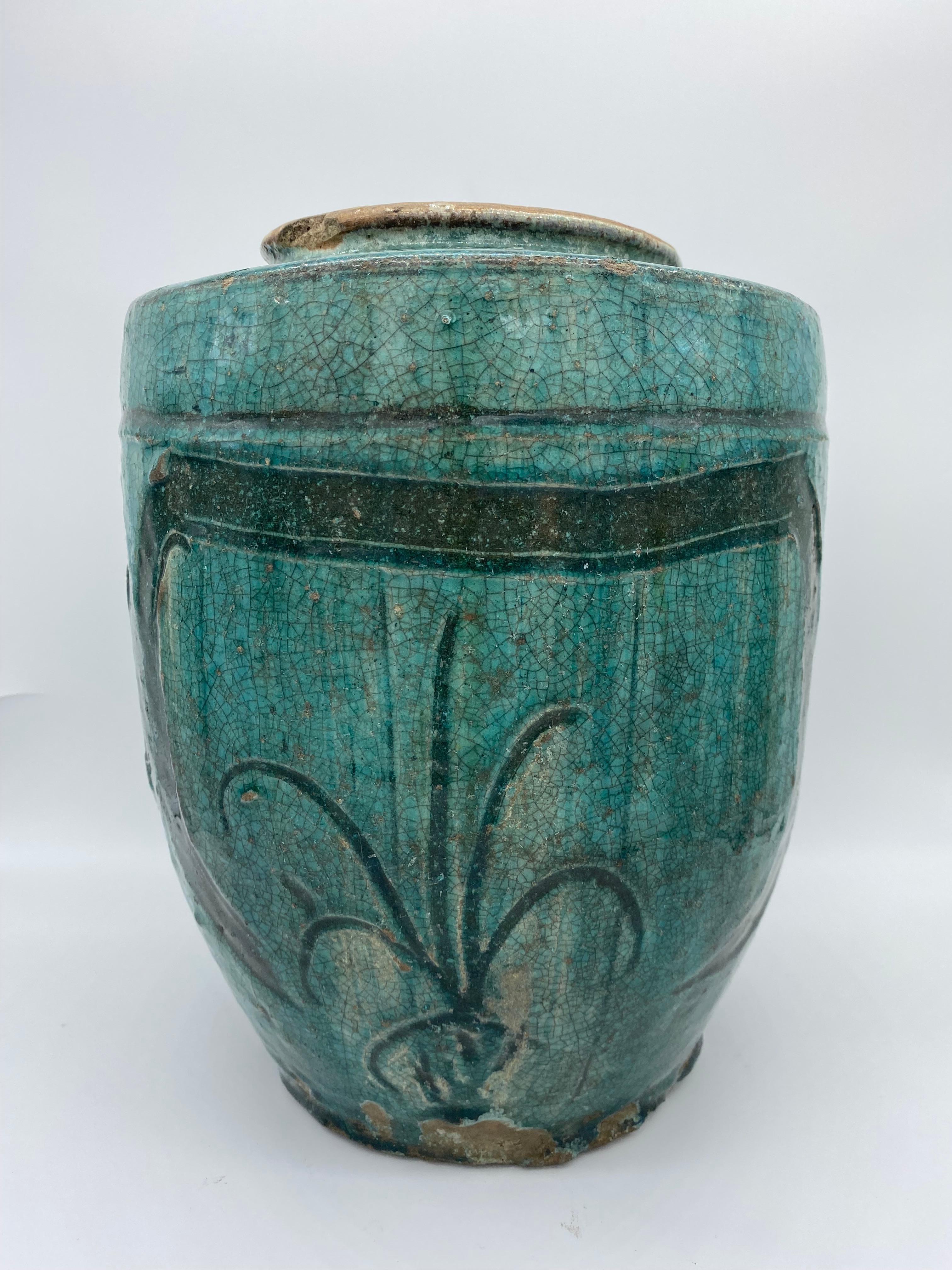 Antic Blue Martaban Style Jar 19th Century In Good Condition For Sale In Beuzevillette, FR