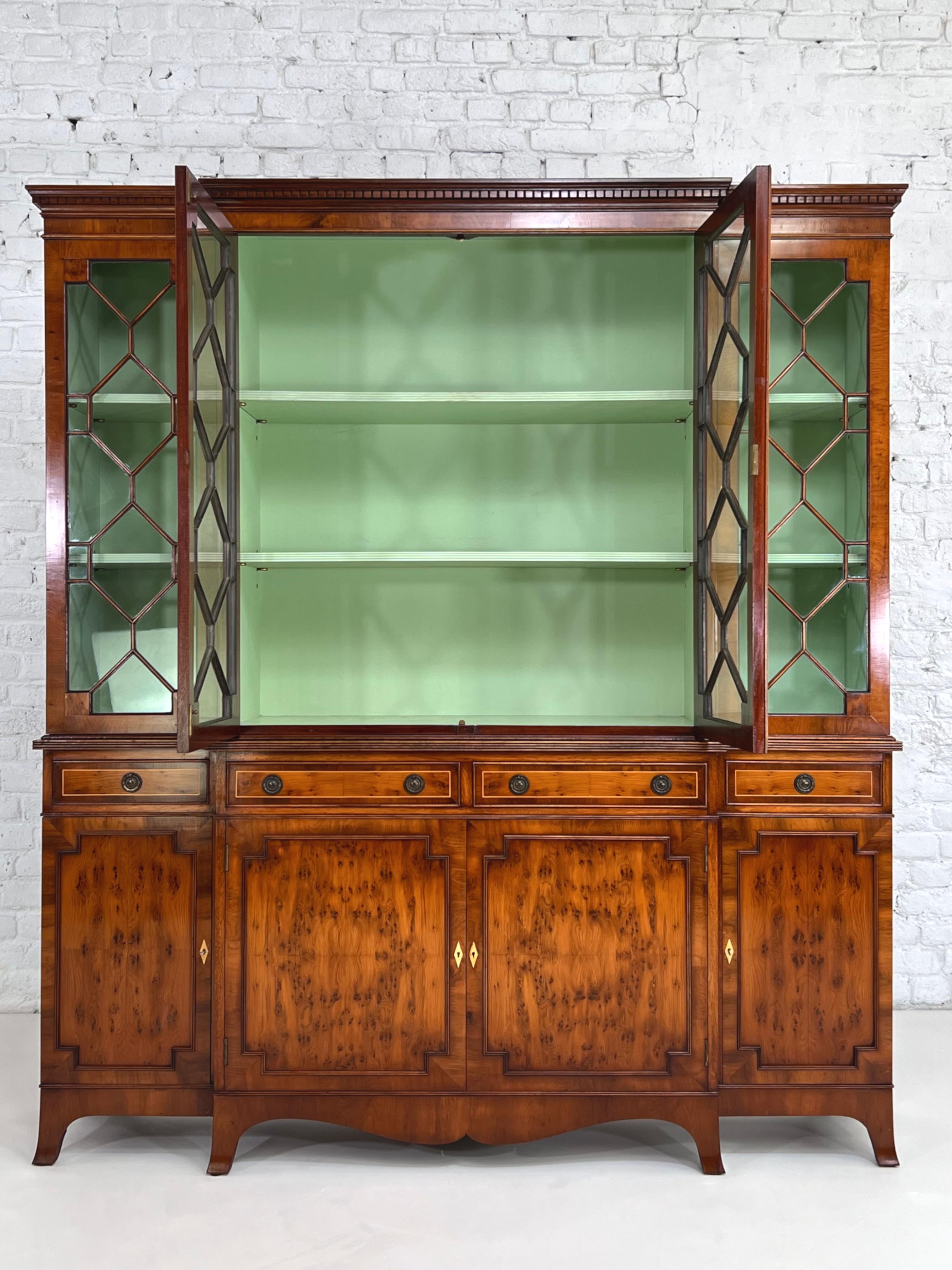 European Antic Wooden and Glass Bookcase Storage and Vitrine Cabinet For Sale