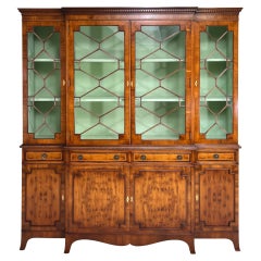Vintage Antic Wooden and Glass Bookcase Storage and Vitrine Cabinet