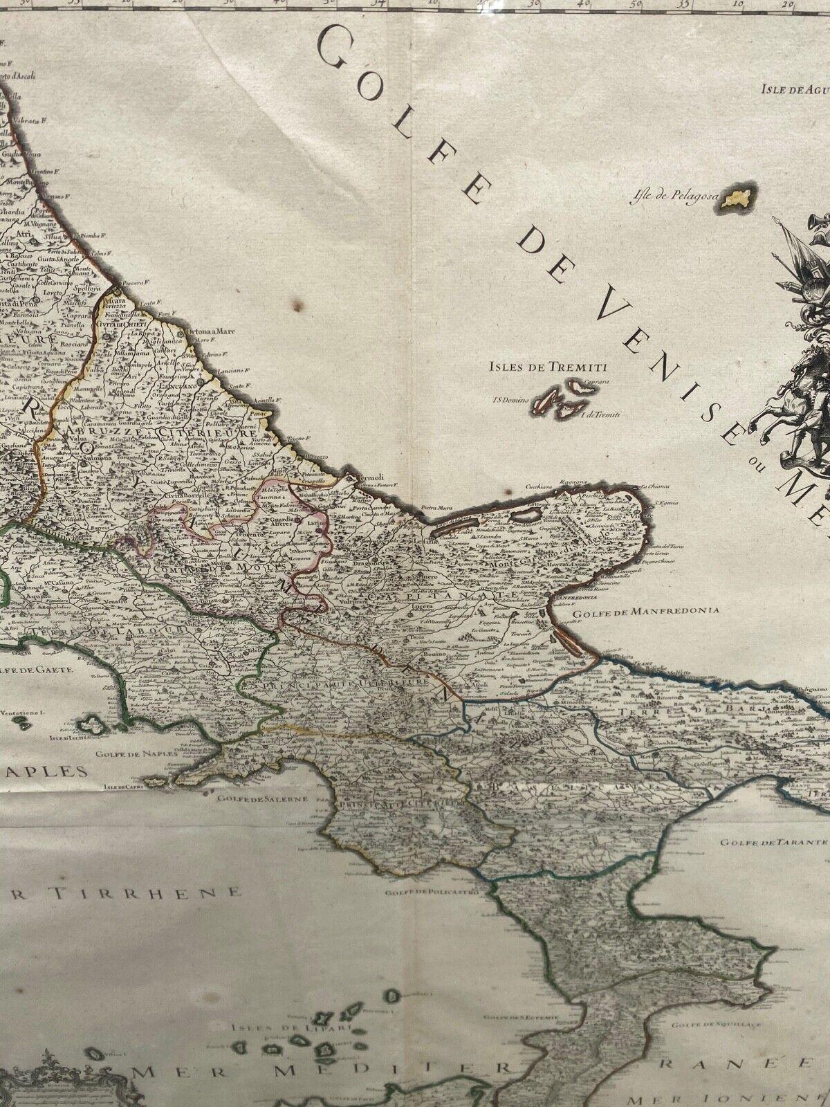European Antica Carta Geografica Regno di Napoli - 1706 - XVIII Secolo Francia For Sale