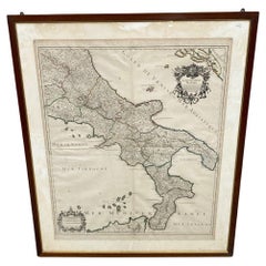 Antique Antica Carta Geografica Regno di Napoli - 1706 - XVIII Secolo Francia