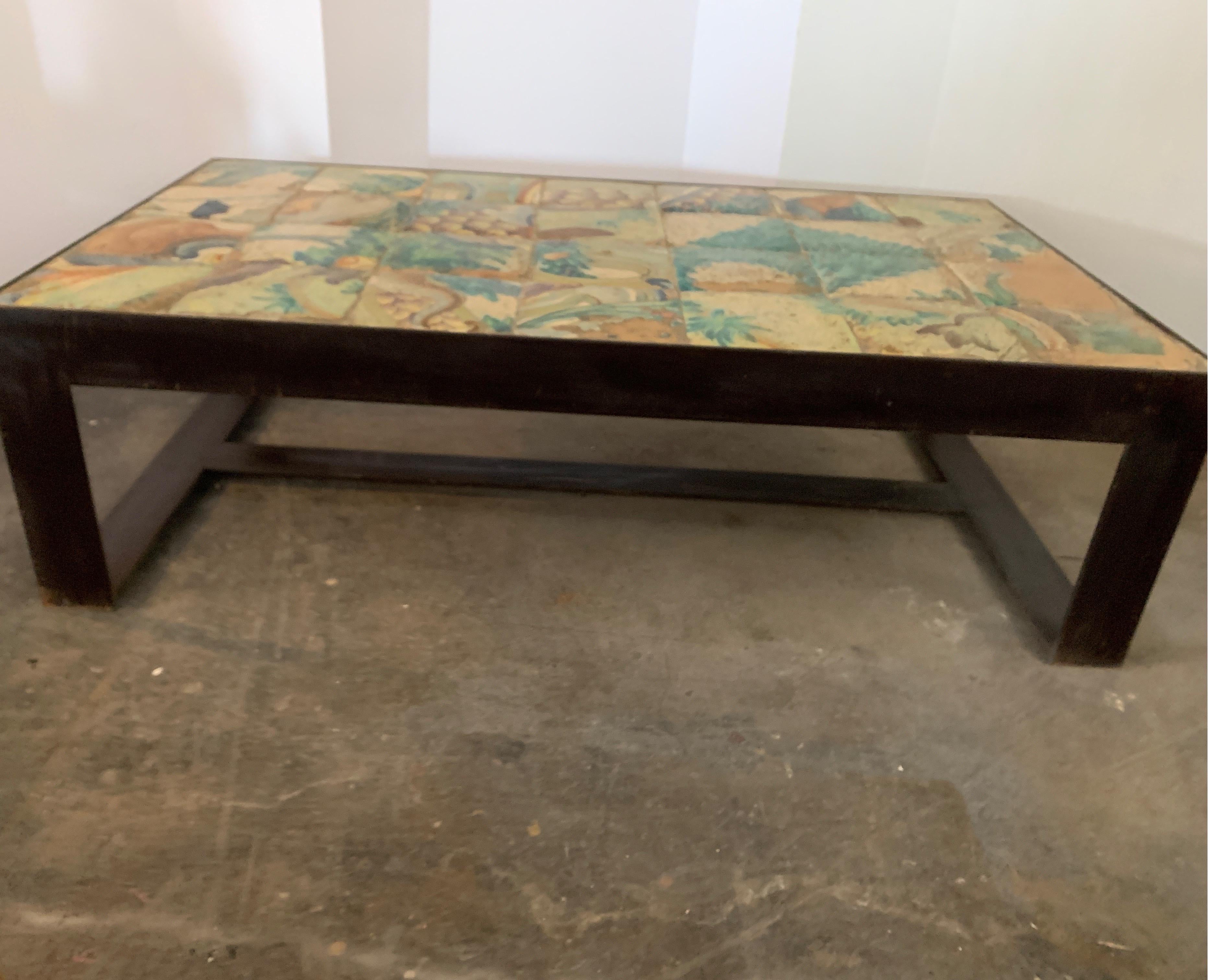 Antica Collection Creation Iron Table with 17th Century Portuguese Tiles Inset 2