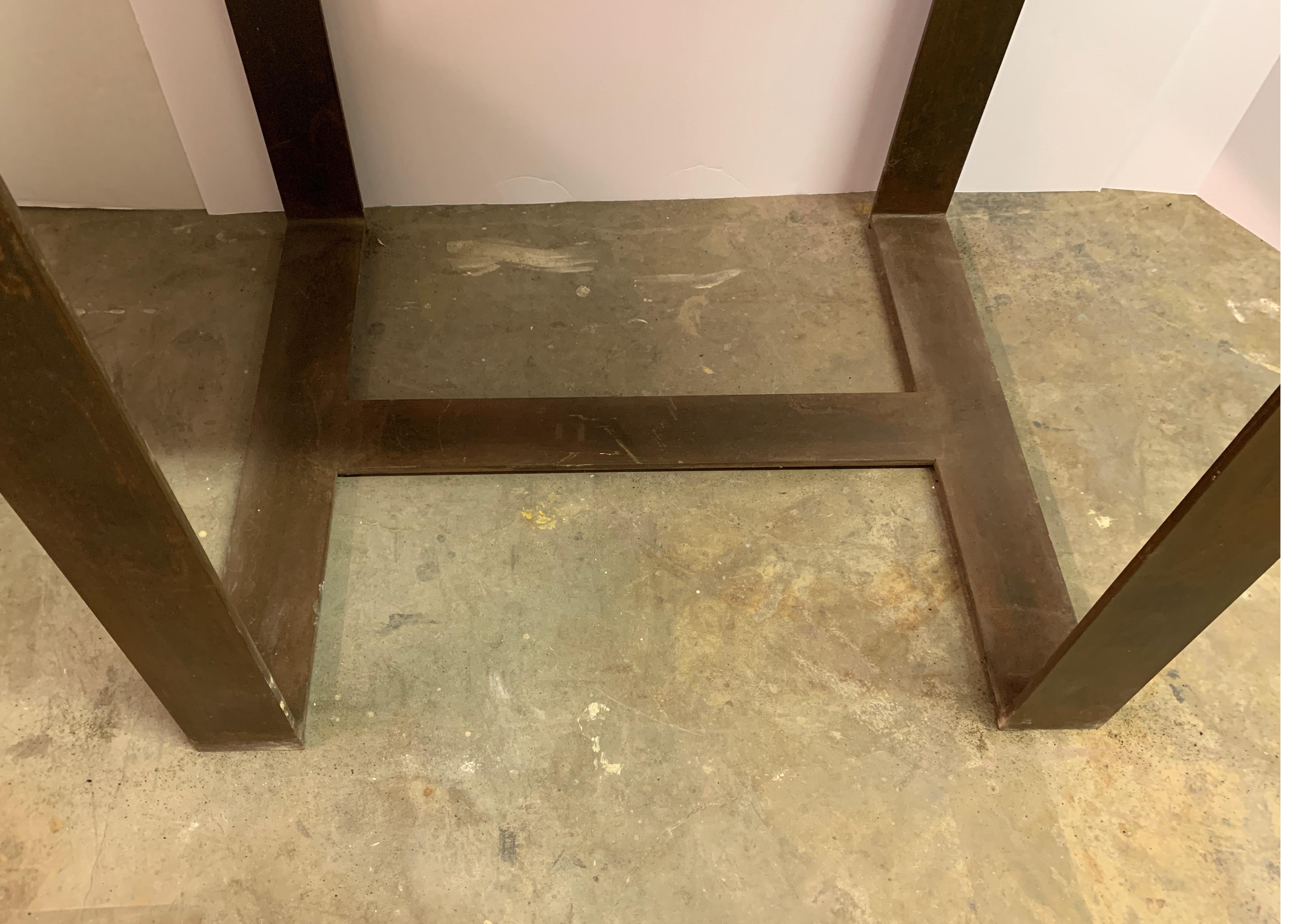 Antica Collection Fabricated Iron Base with Exotic Quartz Top Island Console In Good Condition For Sale In Houston, TX