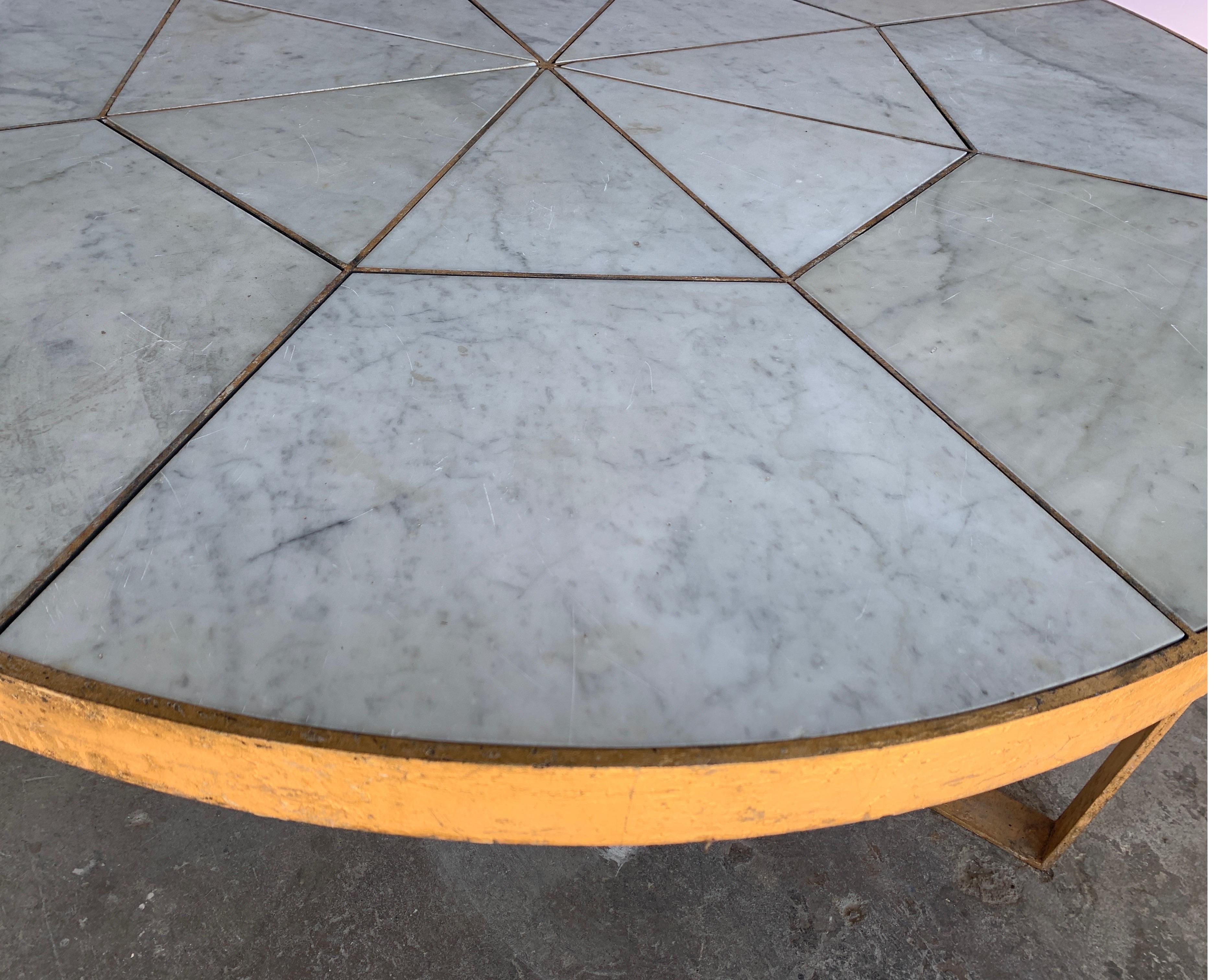 Antica Collection Fabricated Iron Gilt Dining Table with Antique Marble Inset In New Condition In Houston, TX