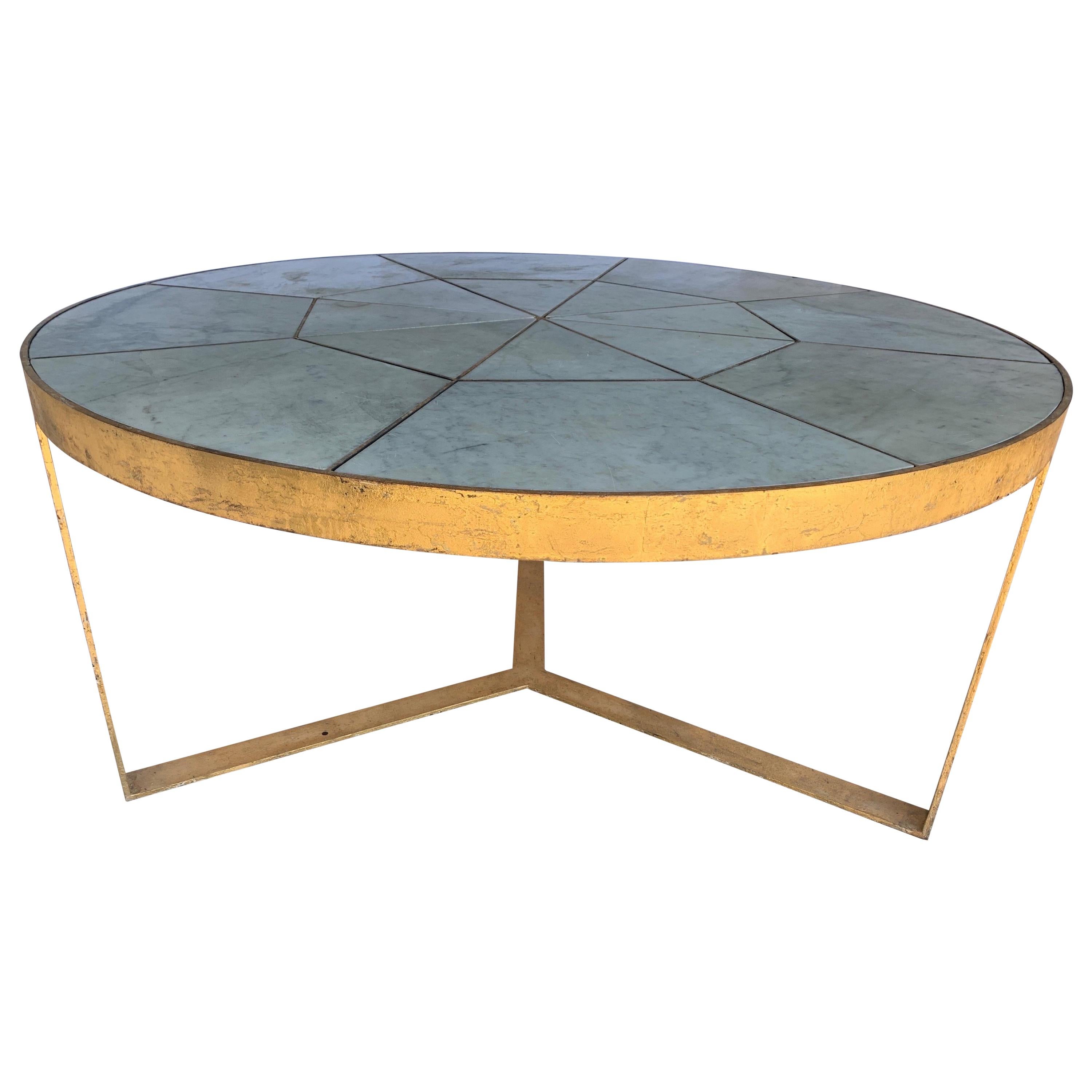 Antica Collection Fabricated Iron Gilt Dining Table with Antique Marble Inset