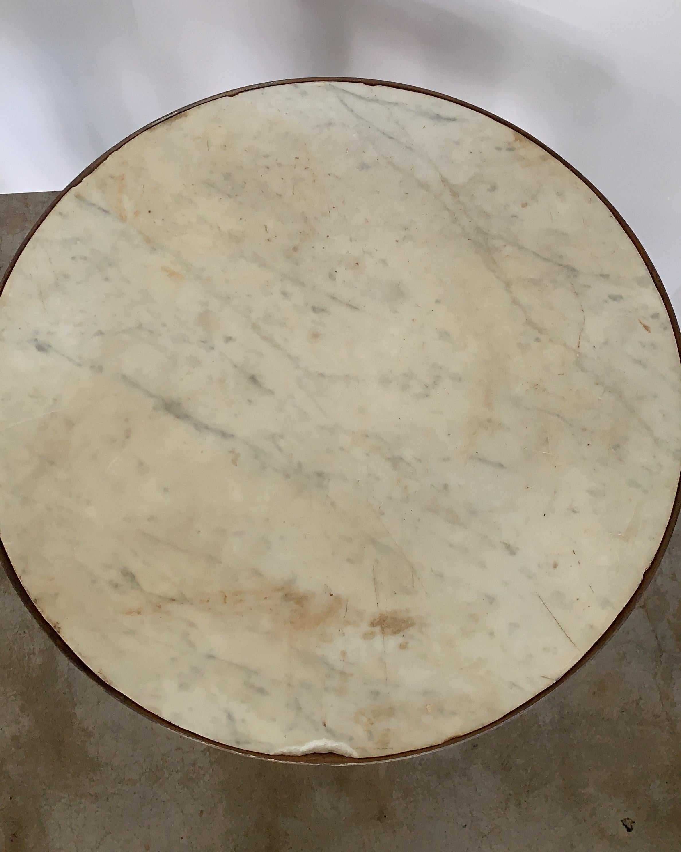 Antica Collection Fabricated Iron with Vintage Marble Side Table from Spain In Good Condition In Houston, TX