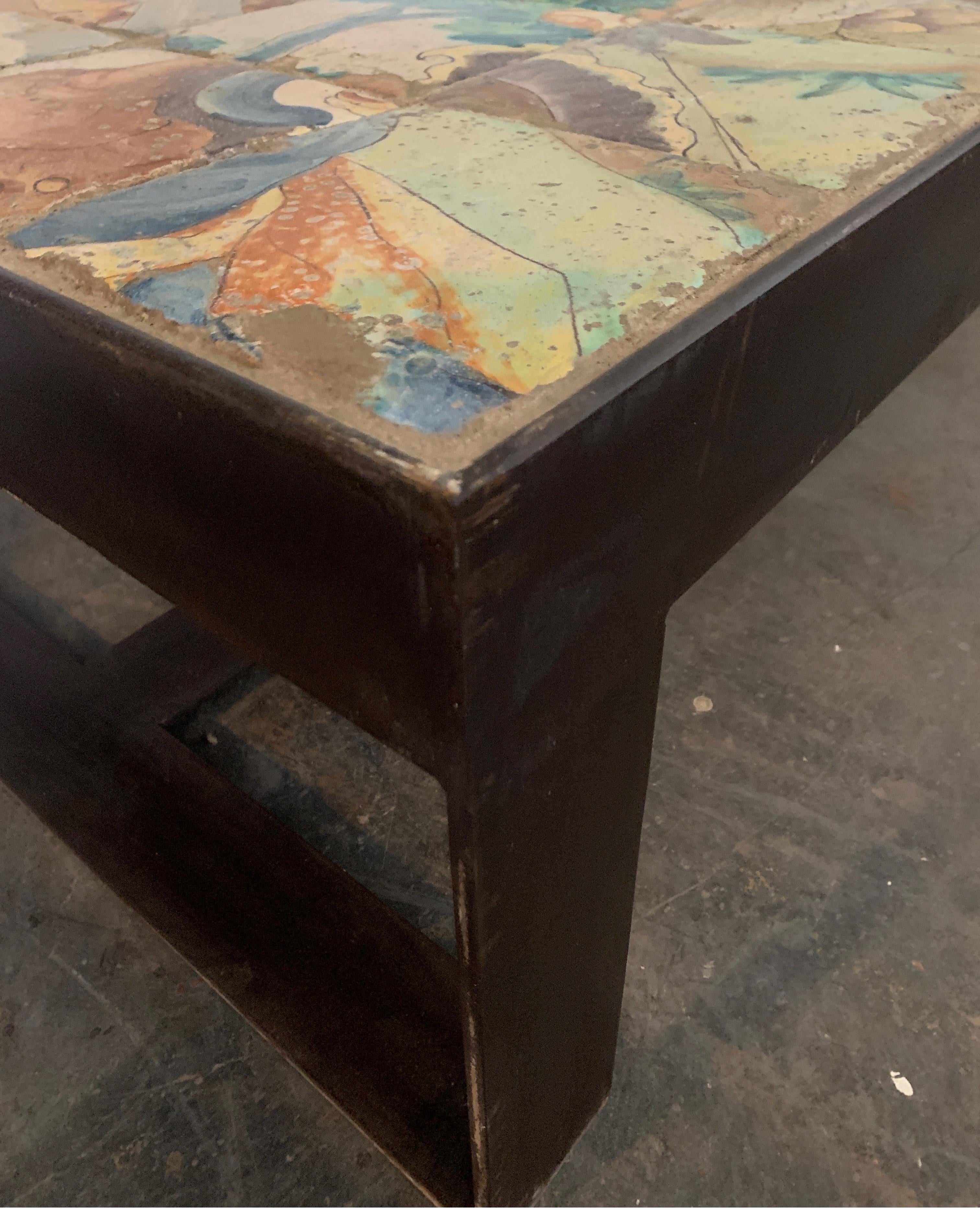Antica Collection Fabrication Iron Table with 17th Century Portuguese Tiles 5