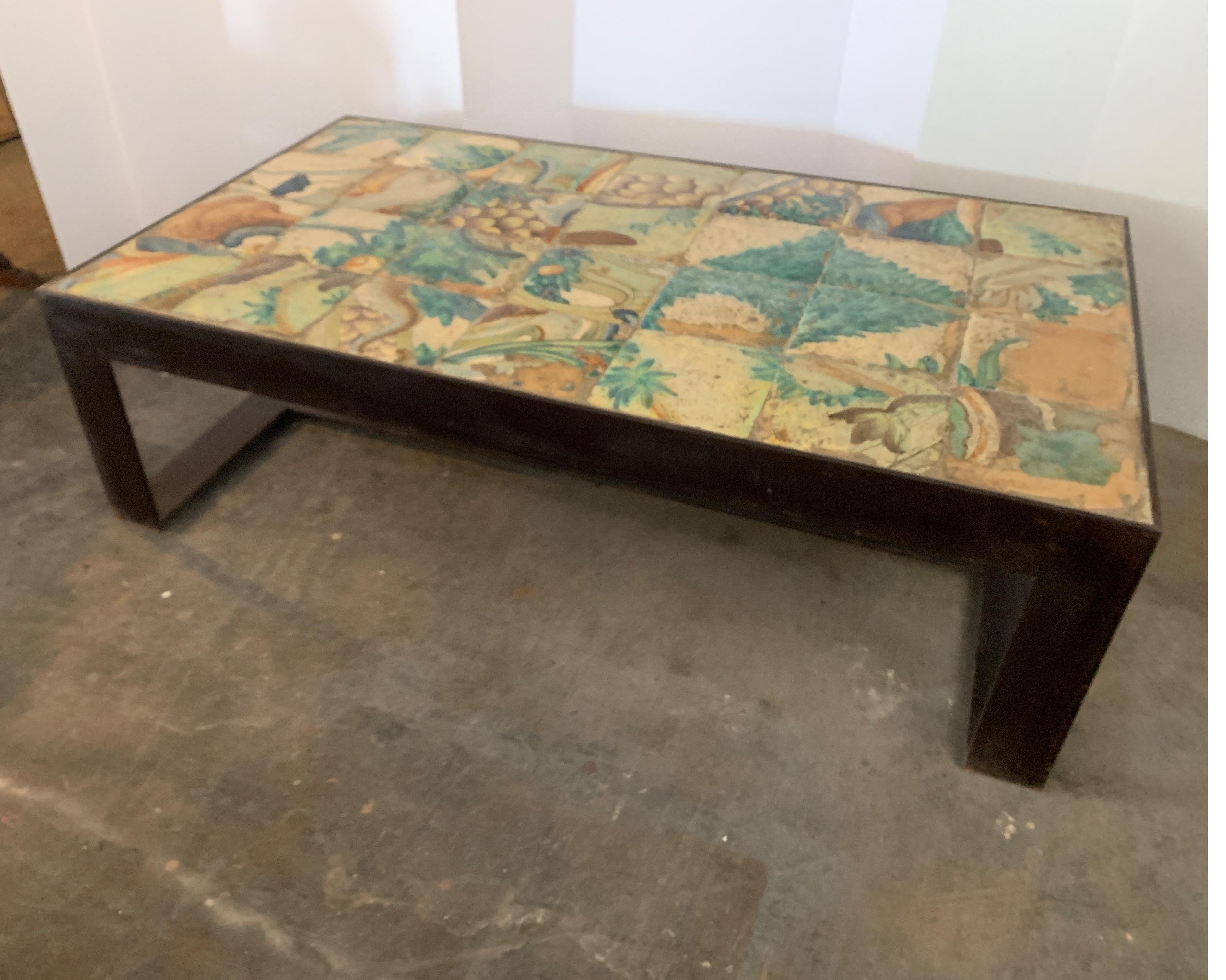 Antica Collection Fabrication Iron Table with 17th Century Portuguese Tiles 2
