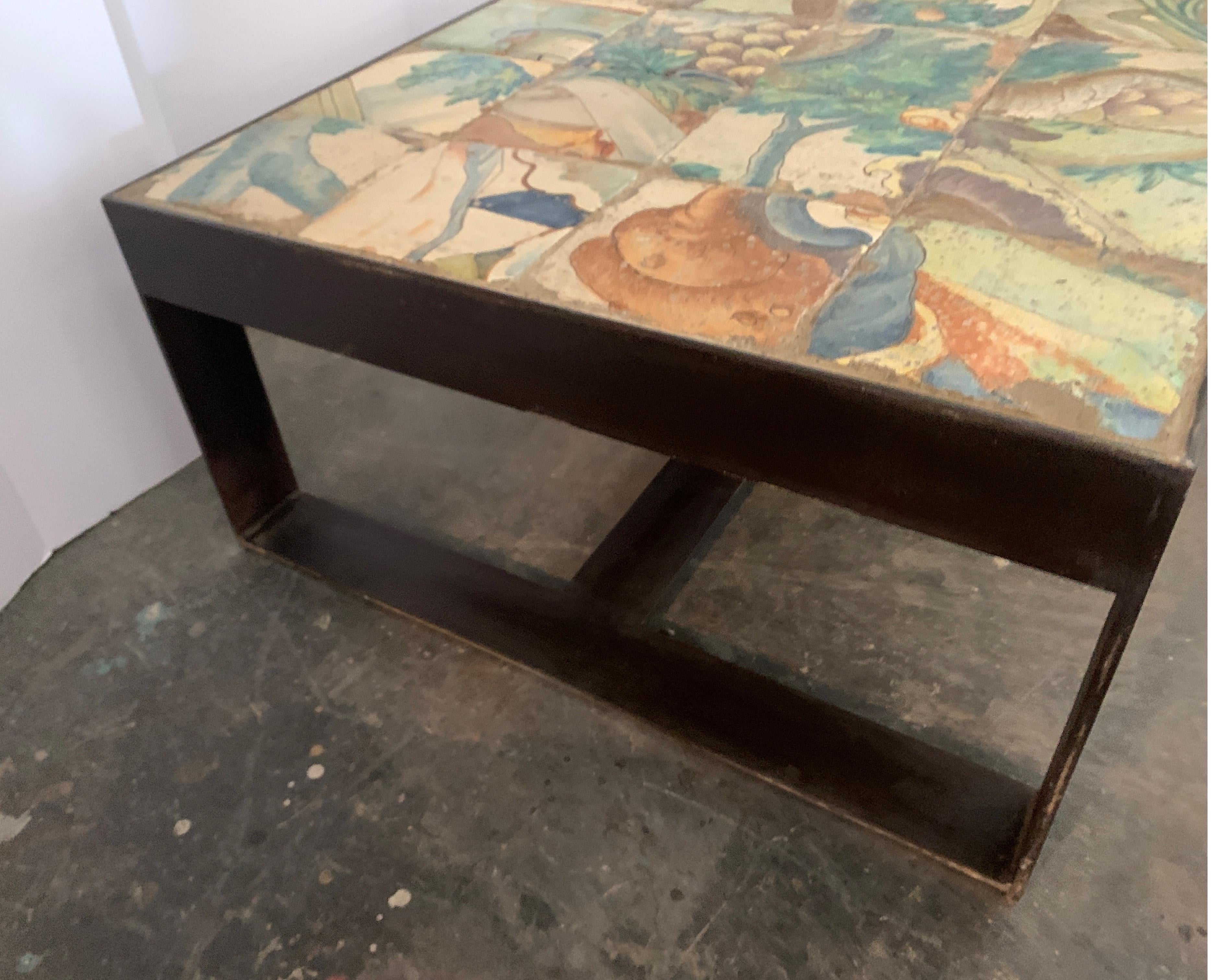 Antica Collection Fabrication Iron Table with 17th Century Portuguese Tiles 4