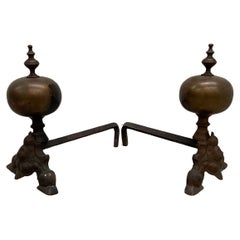 Antica coppia di Alari da camino in ottone stile italiano, XX secolo