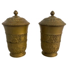 Antique pair Italian brass urn 20th century