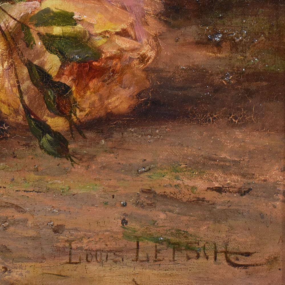 Antica Natura Morta, Fiori Di Rosa, Dipinto Antico, Olio Su Tela, Ottocento. 1