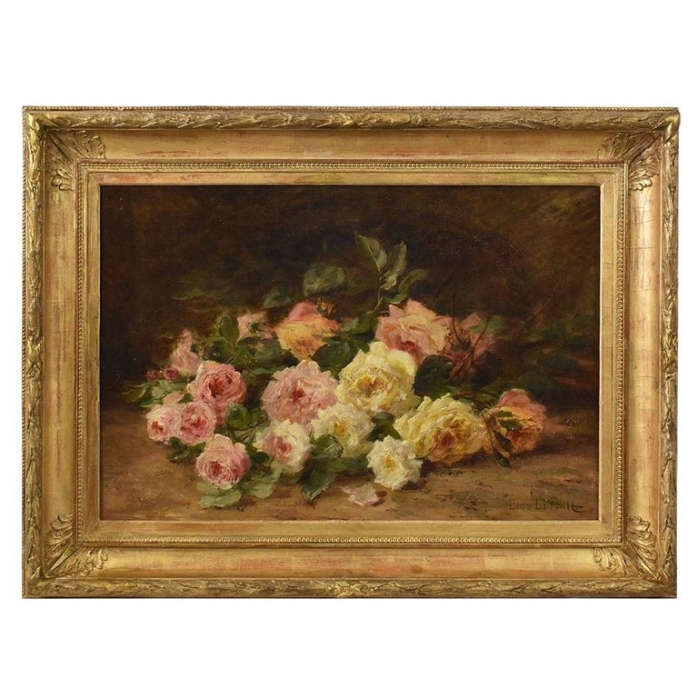 Nature Morte, Peinture De Vase à Fleurs, Fleurs Sauvages, Huile Sur Toile Xix