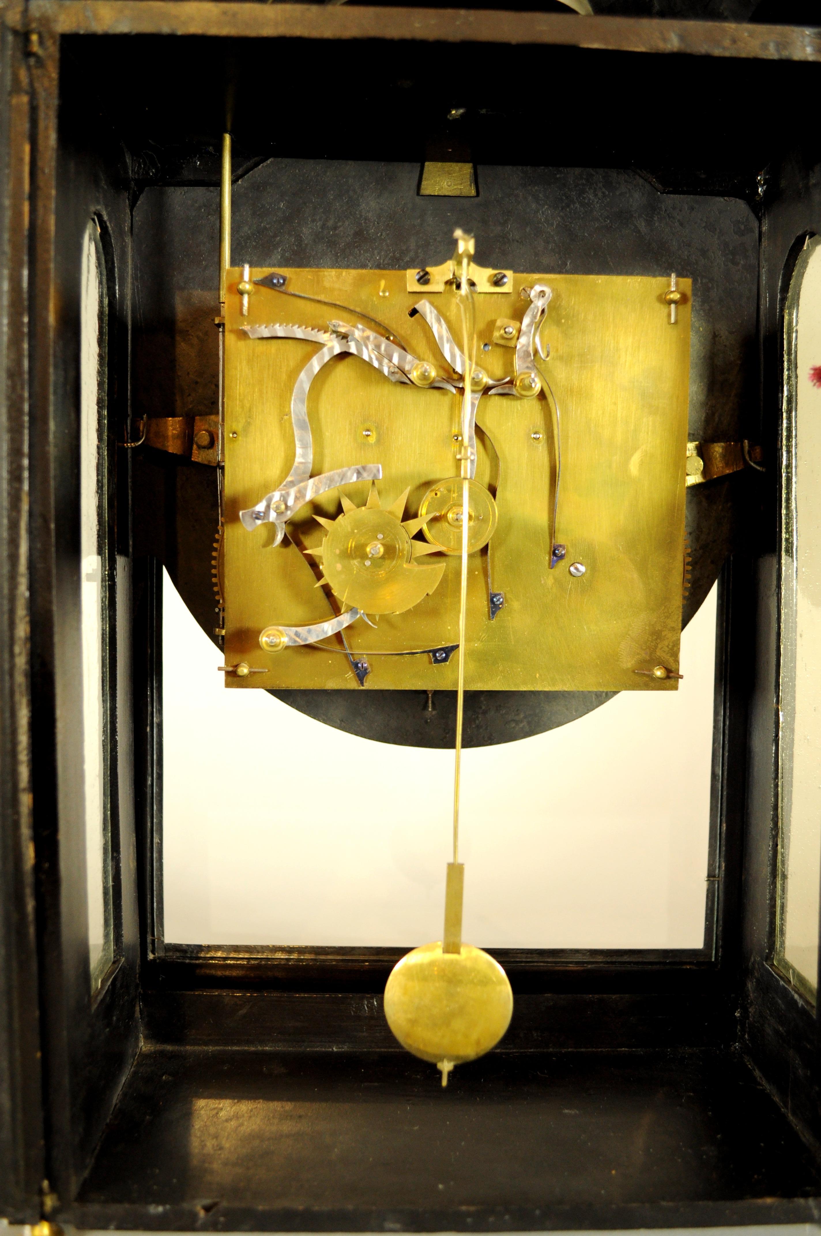 18th Century Antique Swiss wooden clock with gilt eagle, chime, 1750s era. For Sale