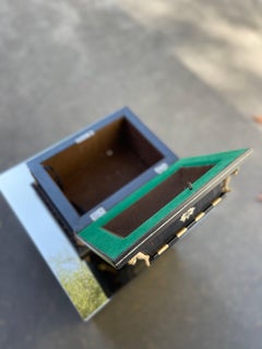 antica scatola in legno di ebano e osso - antichita - prima meta 19 secolo