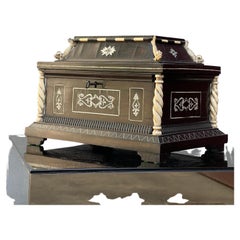 antica scatola in legno di ebano e osso - antichita - prima meta 19 secolo