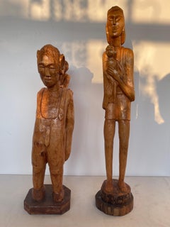 Antique hand-carved African couple sculpture 1940s