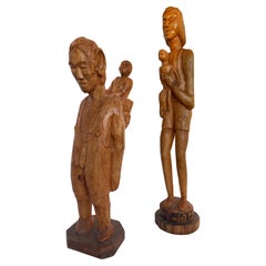 Sculpture ancienne de couple africain sculptée à la main 1940s