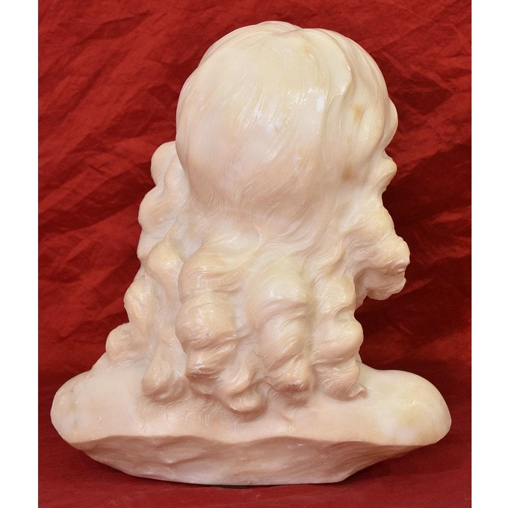 Antique Female Marble Sculpture, Bust Of Young Woman With Curls Late 19th. For Sale 3