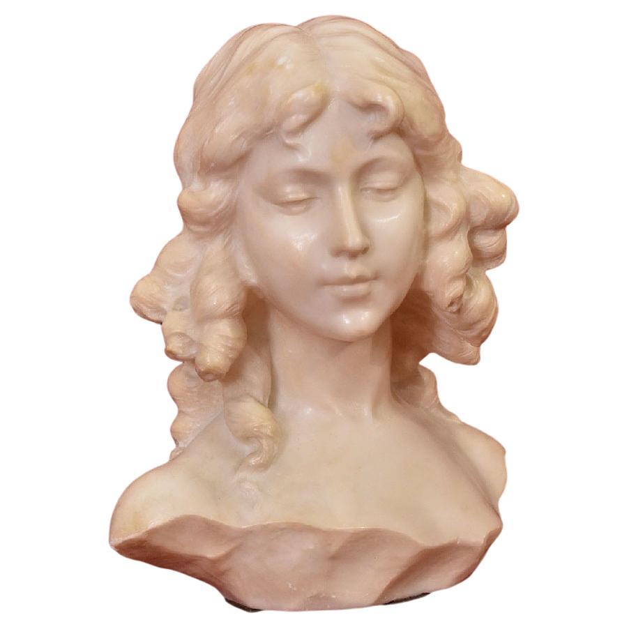 Antique Female Marble Sculpture, Bust Of Young Woman With Curls Late 19th.