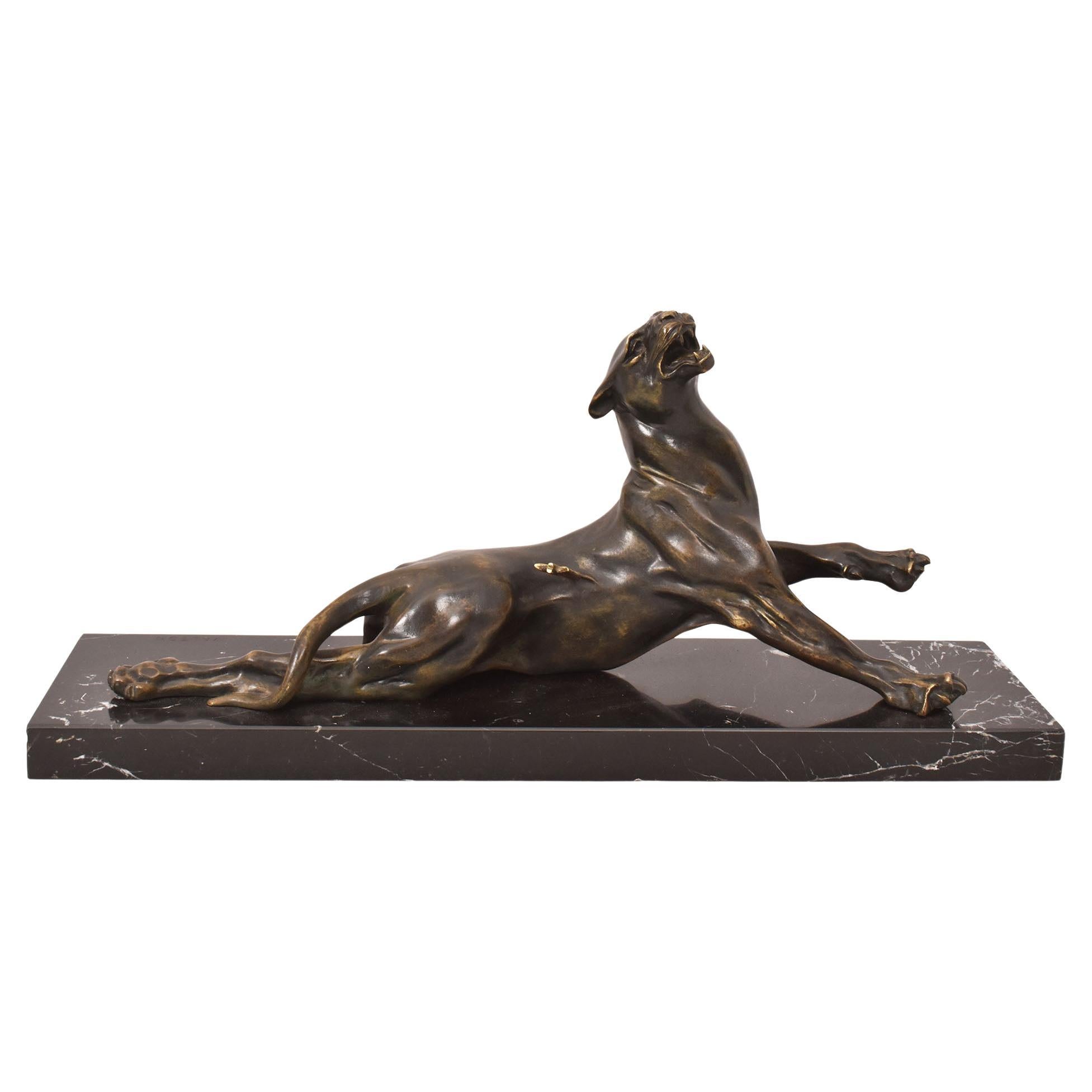 Antique Bronze Sculpture, Wounded Lioness, late 19th century, Charles Valton.