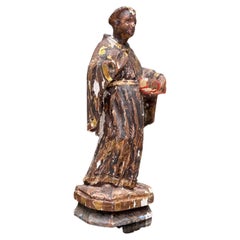 Antique Antica scultura lignea Raffigurazione di Santo
