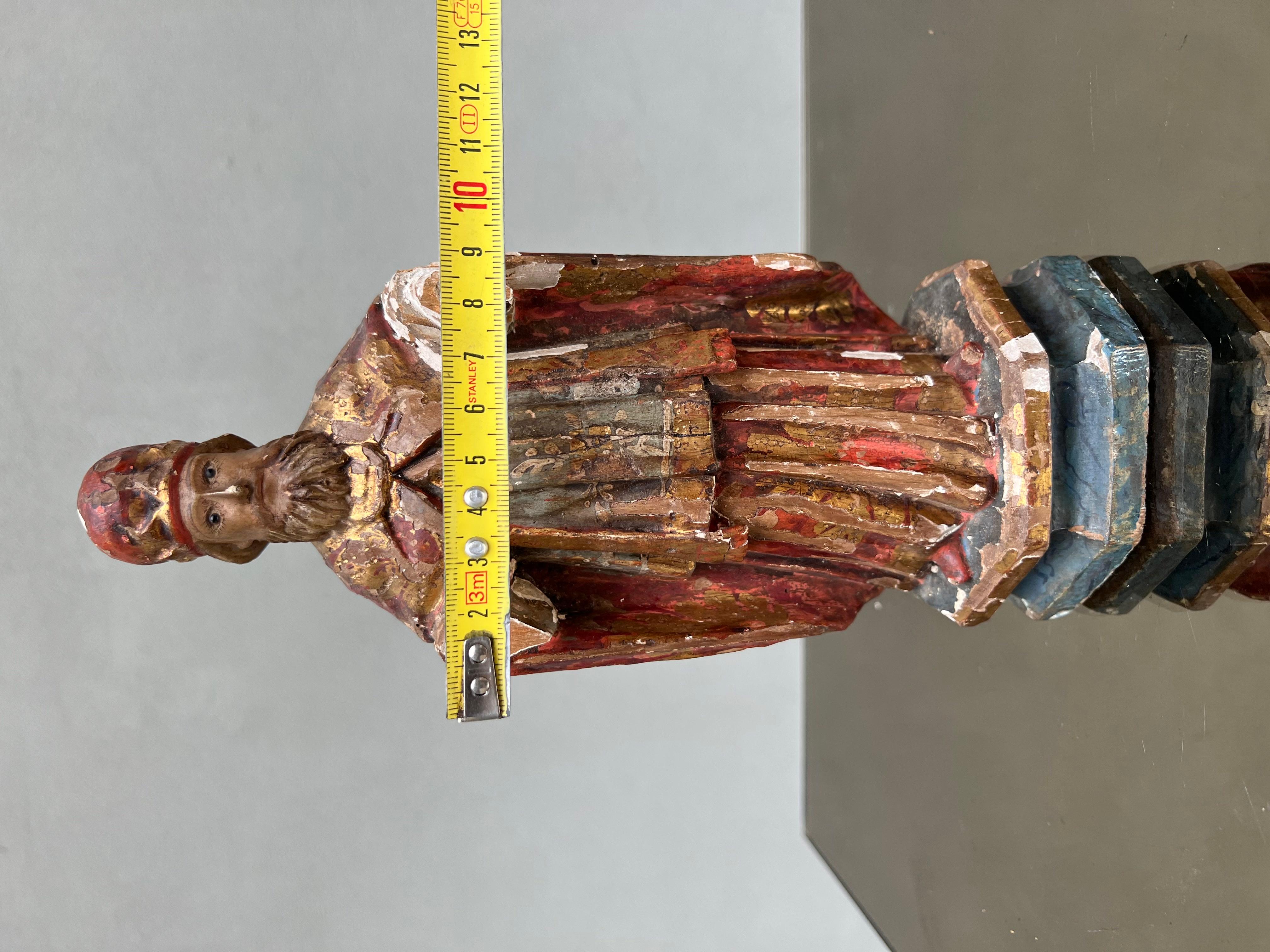 Antica scultura lignea Raffigurazione di Santo - policroma - santo - sculpture  For Sale 5