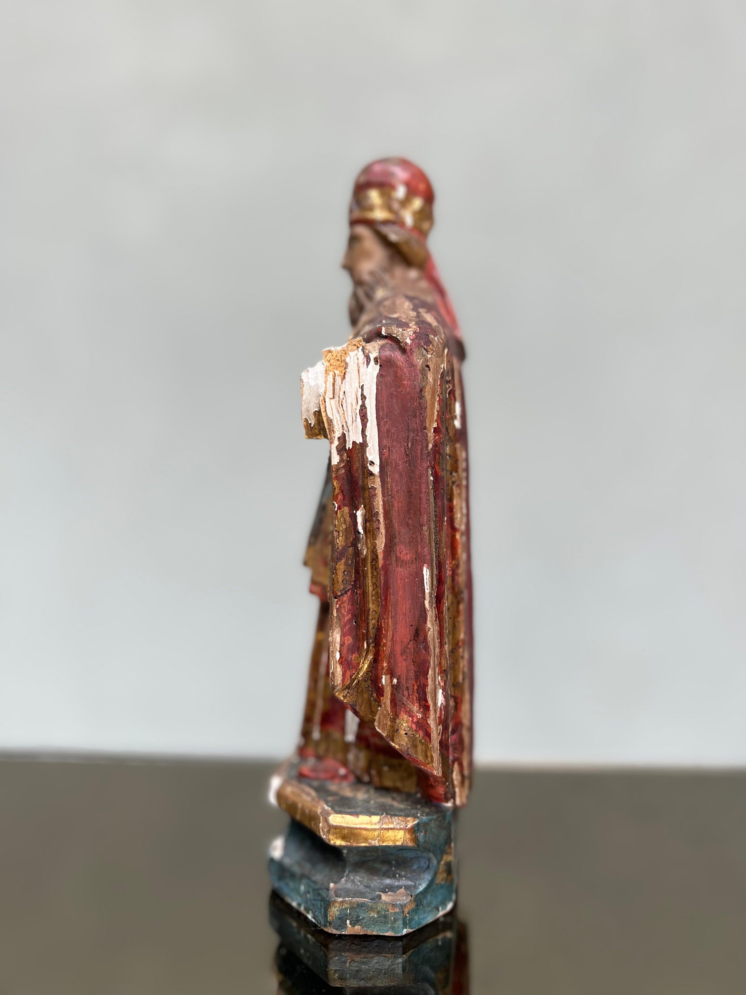 Antike scultura lignea Raffigurazione di Santo - policroma - santo - Skulptur  (Holz) im Angebot