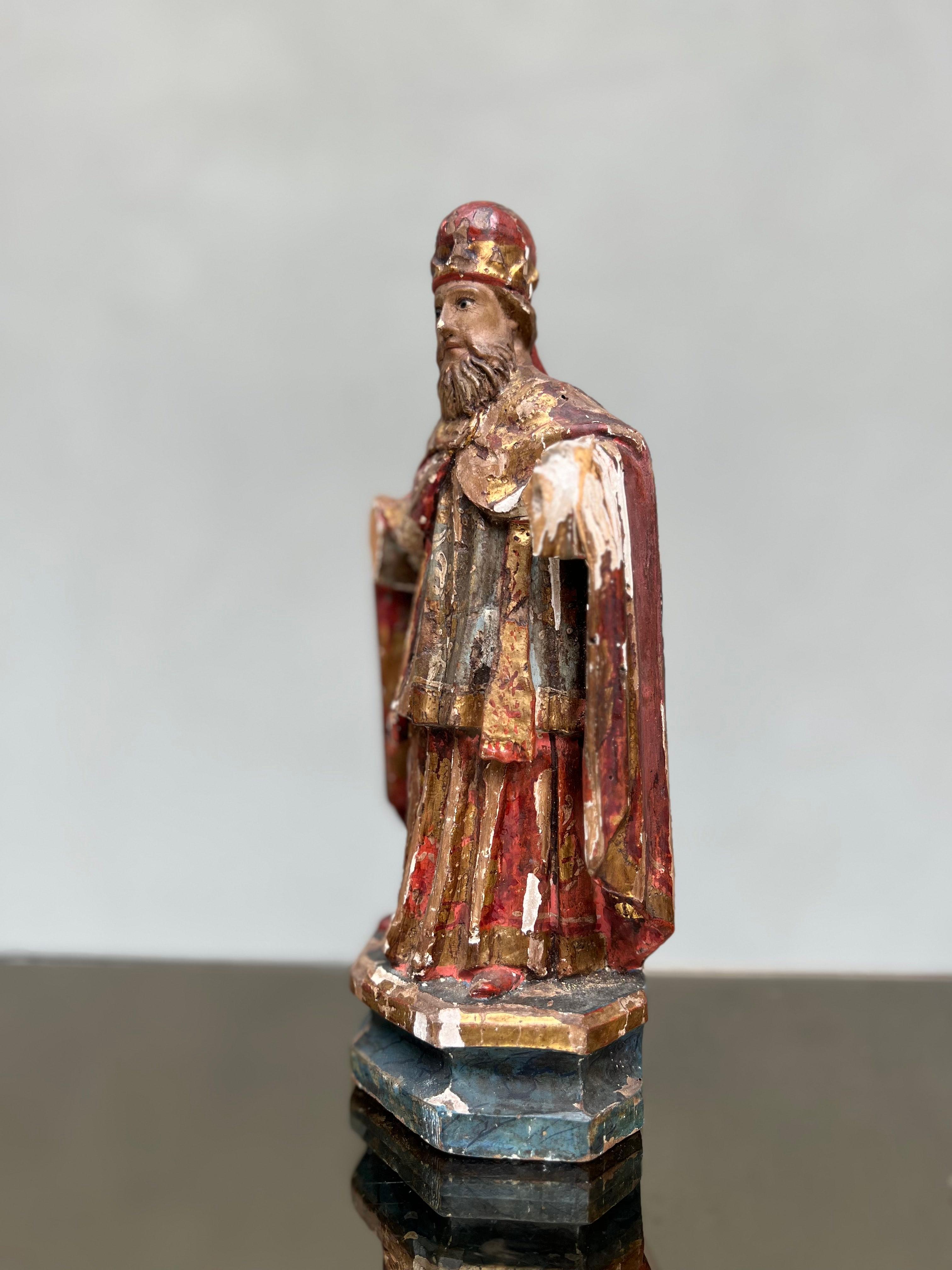 Antike scultura lignea Raffigurazione di Santo - policroma - santo - Skulptur  im Angebot 1