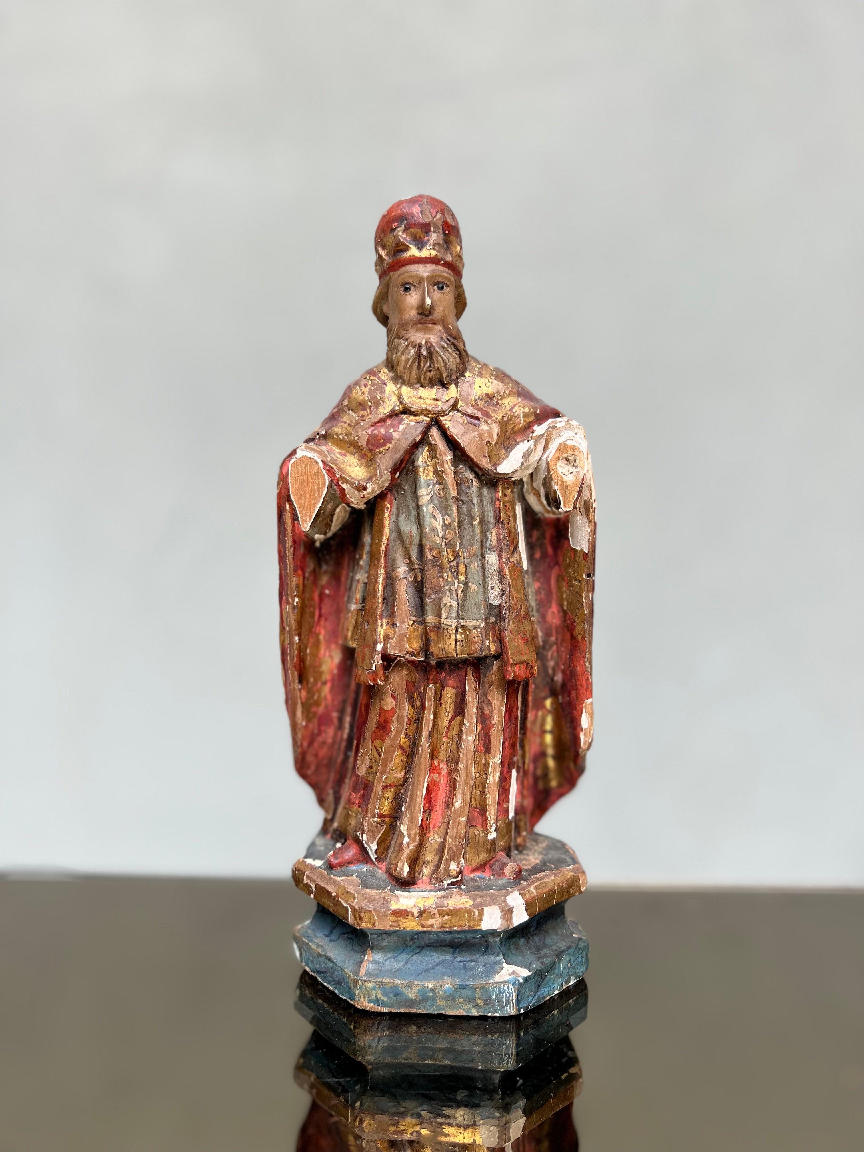 Antike scultura lignea Raffigurazione di Santo - policroma - santo - Skulptur  im Angebot 2