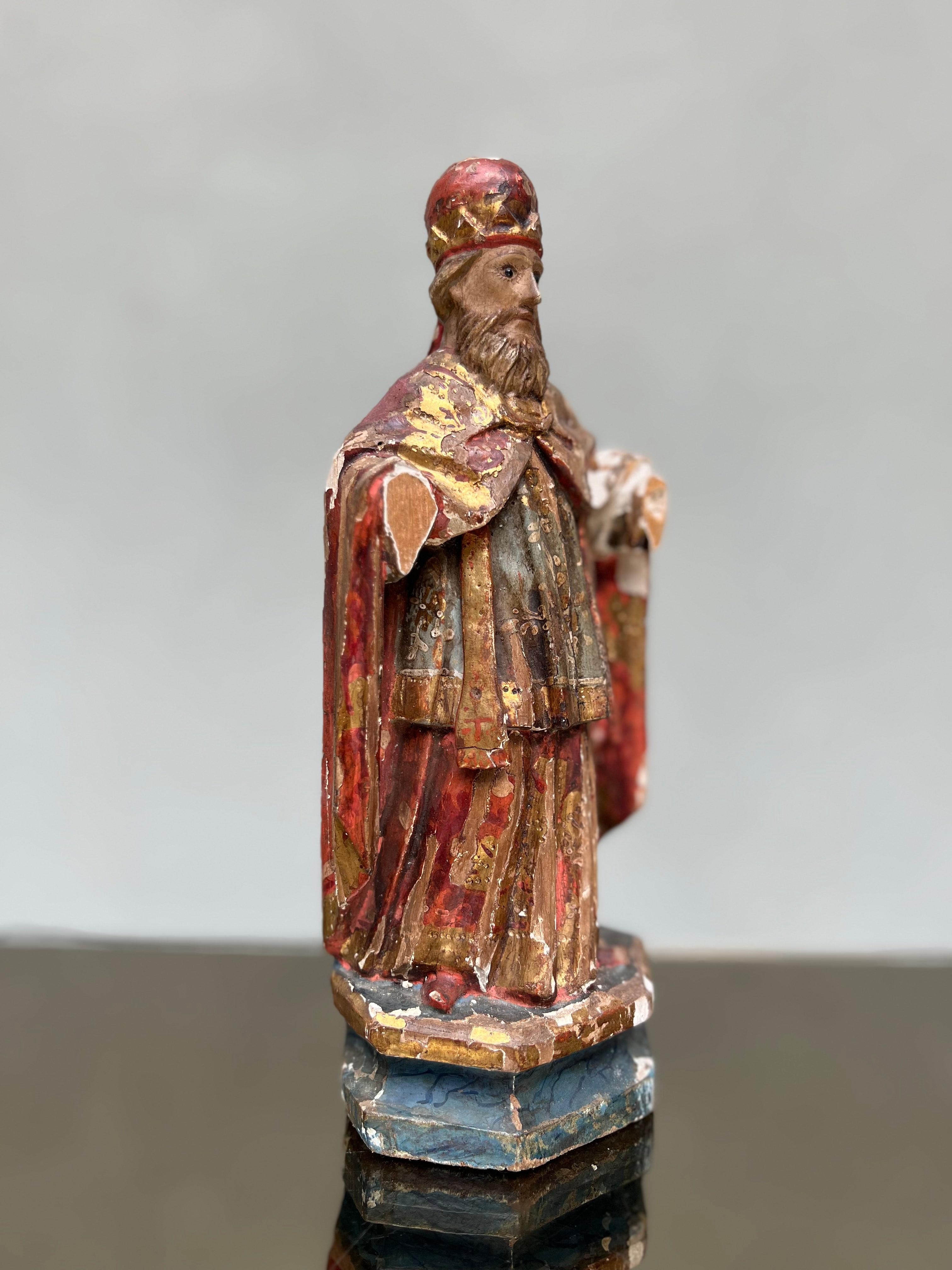 Antica scultura lignea Raffigurazione di Santo - policroma - santo - sculpture  For Sale 3