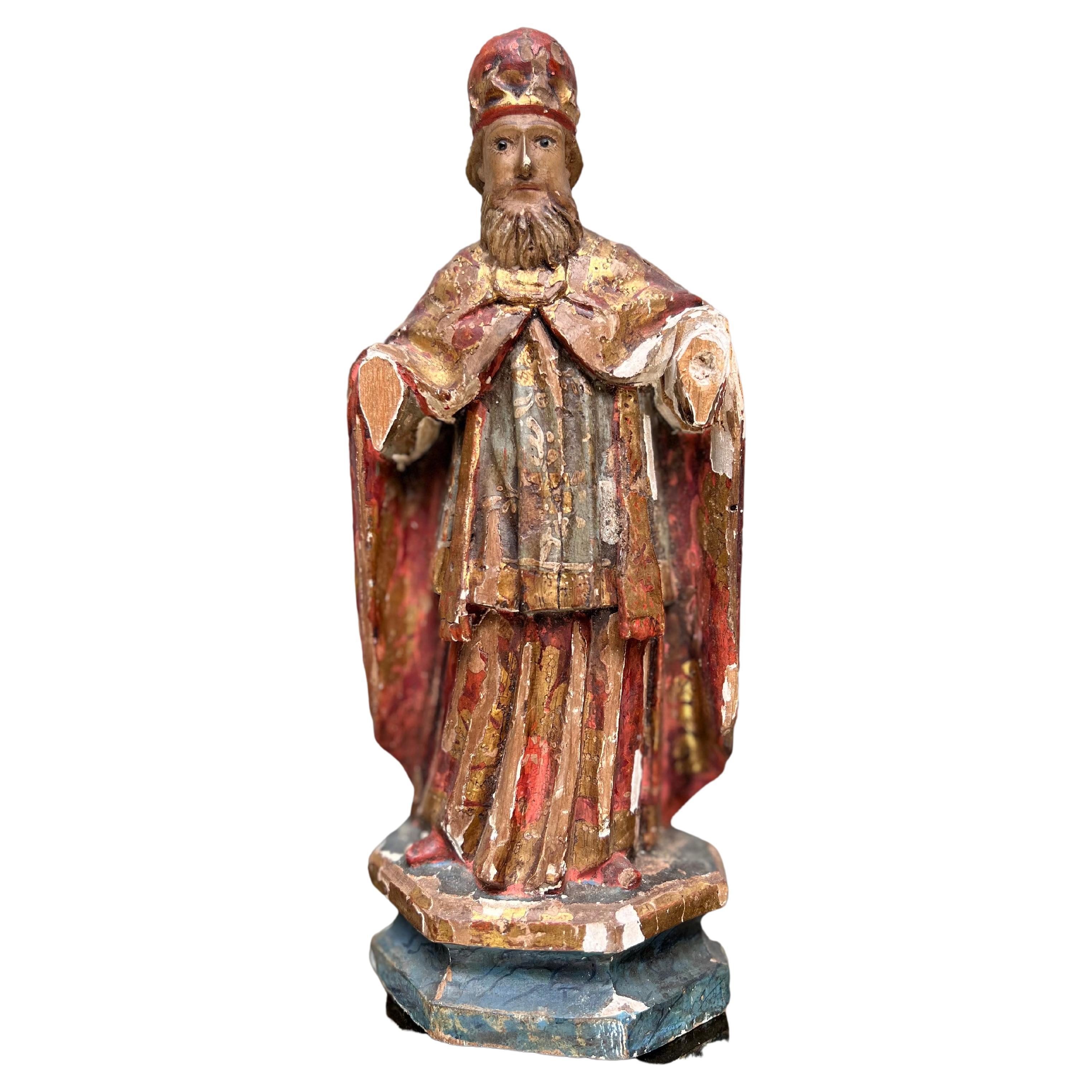 Antica scultura lignea Raffigurazione di Santo - policroma - santo - sculpture  For Sale