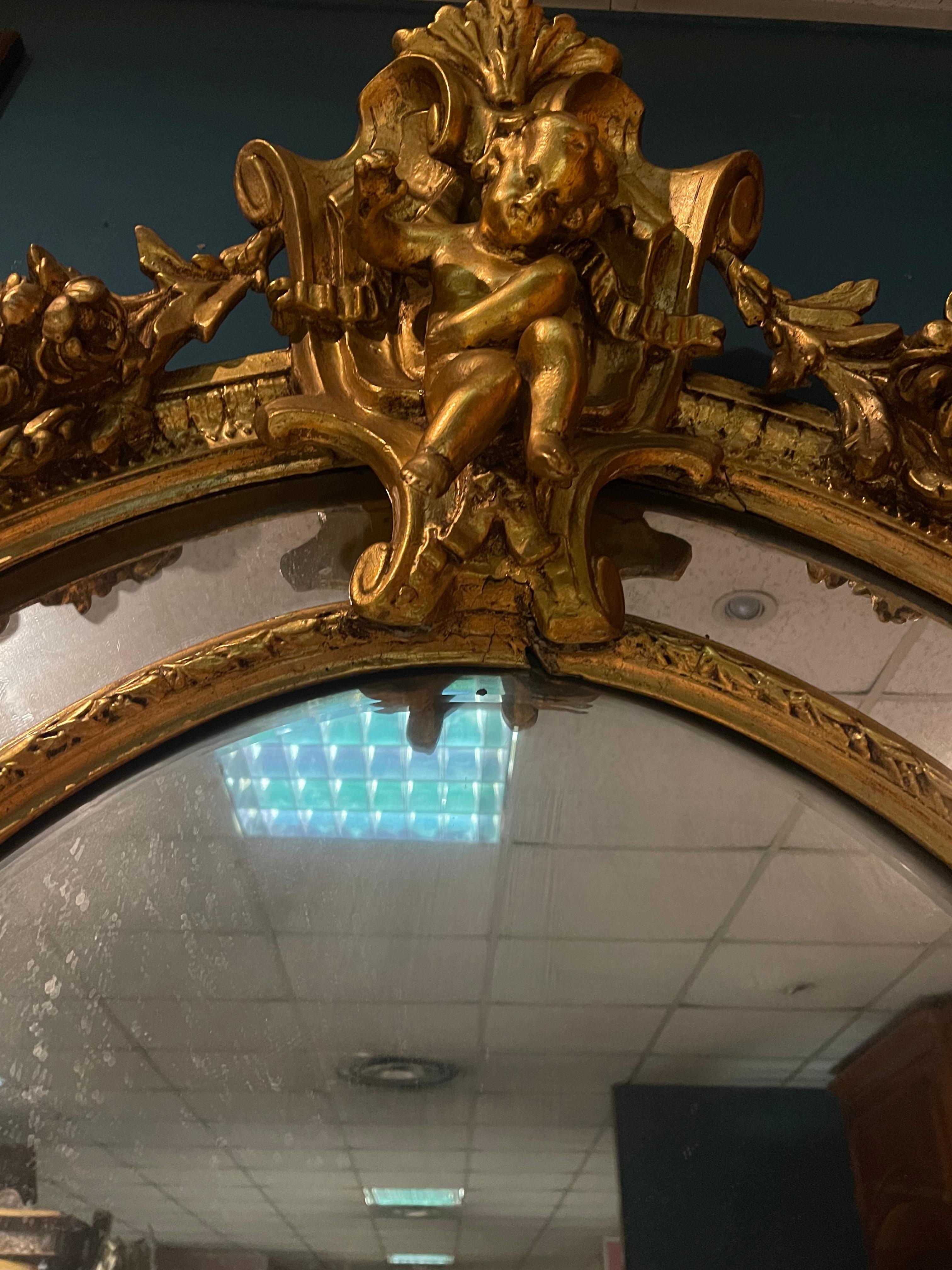 Luigi Filippo Antica specchiera dorata francese in foglia di oro del 800 in vendita