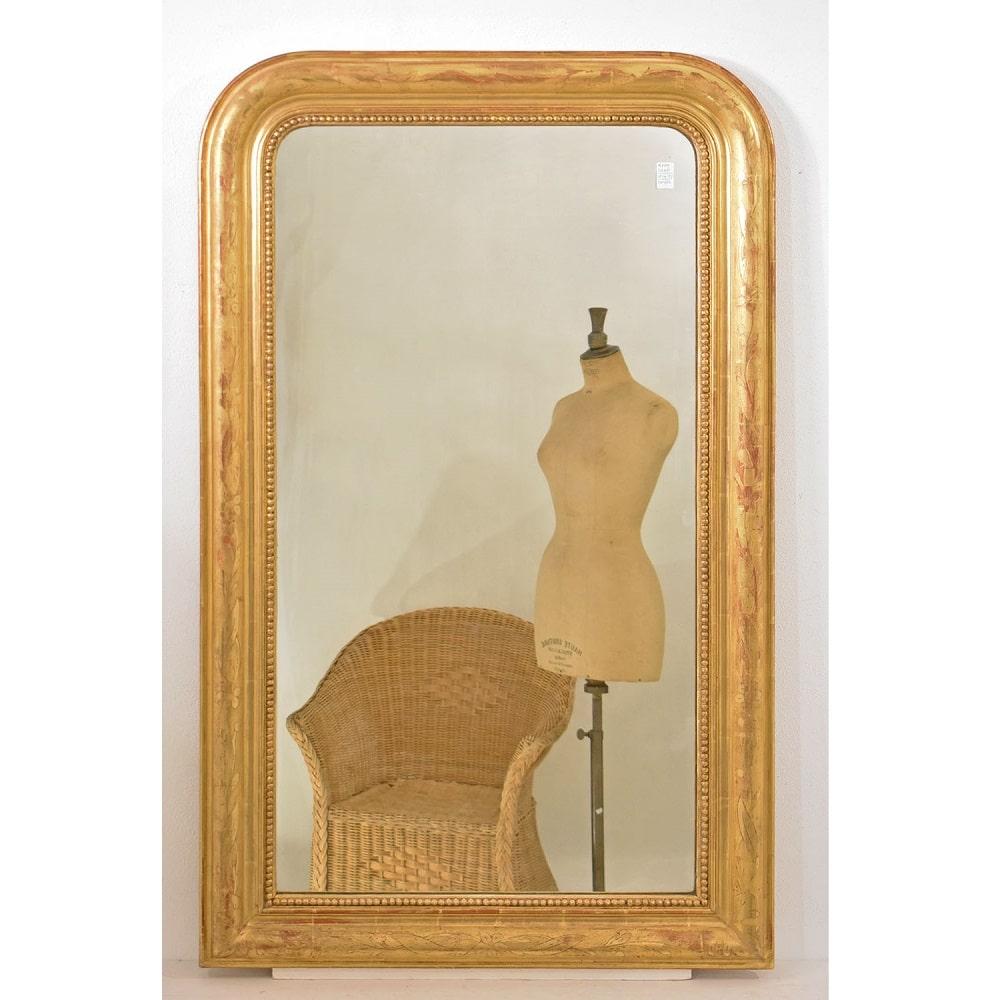 Louis Philippe Antica specchiera dorata in foglia di oro zecchino, epoca Luigi Filippo, XIX. For Sale