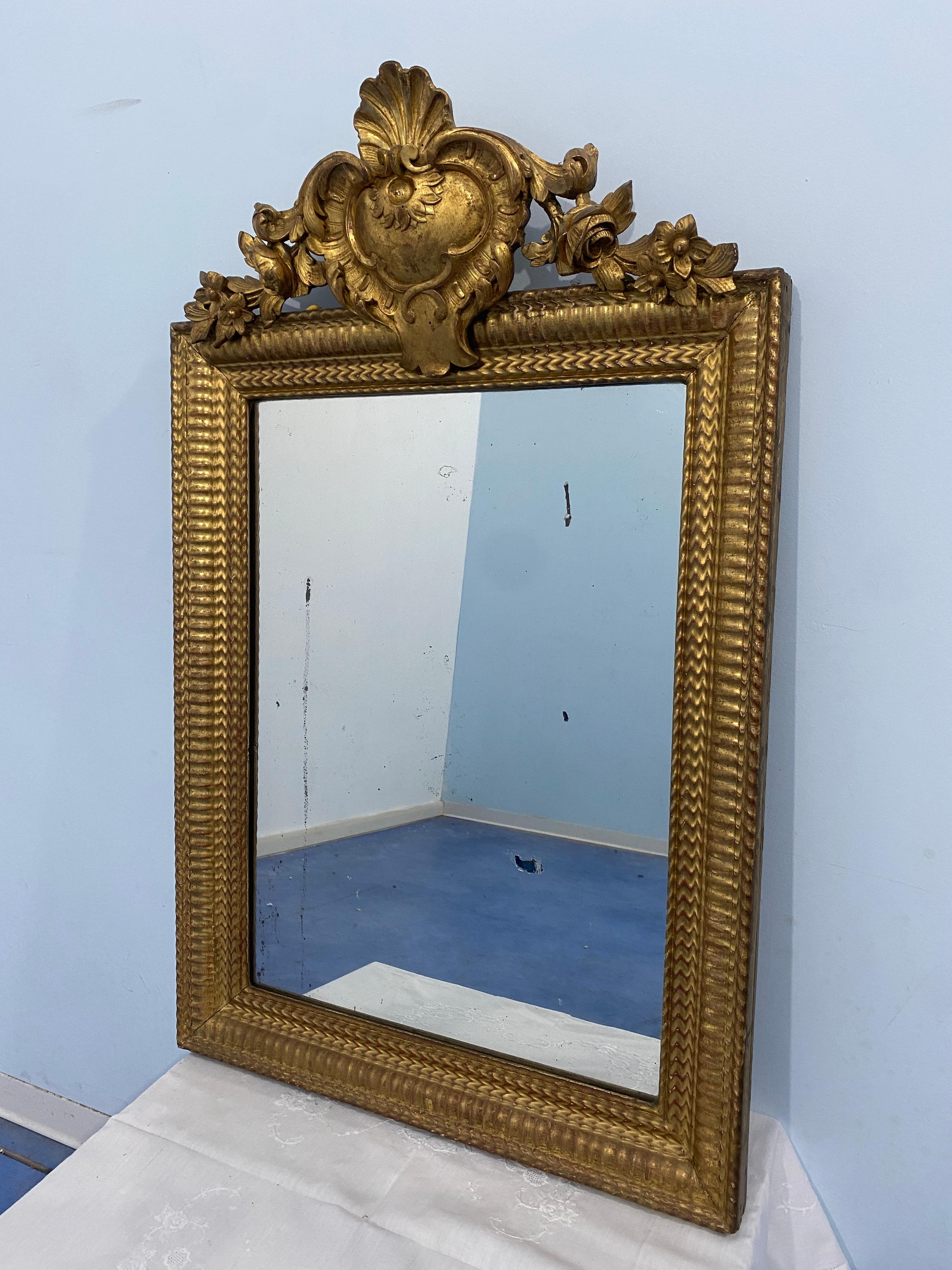 Gilt Antique French gilded gold leaf mirror Louis Philippe era, 1850s For Sale