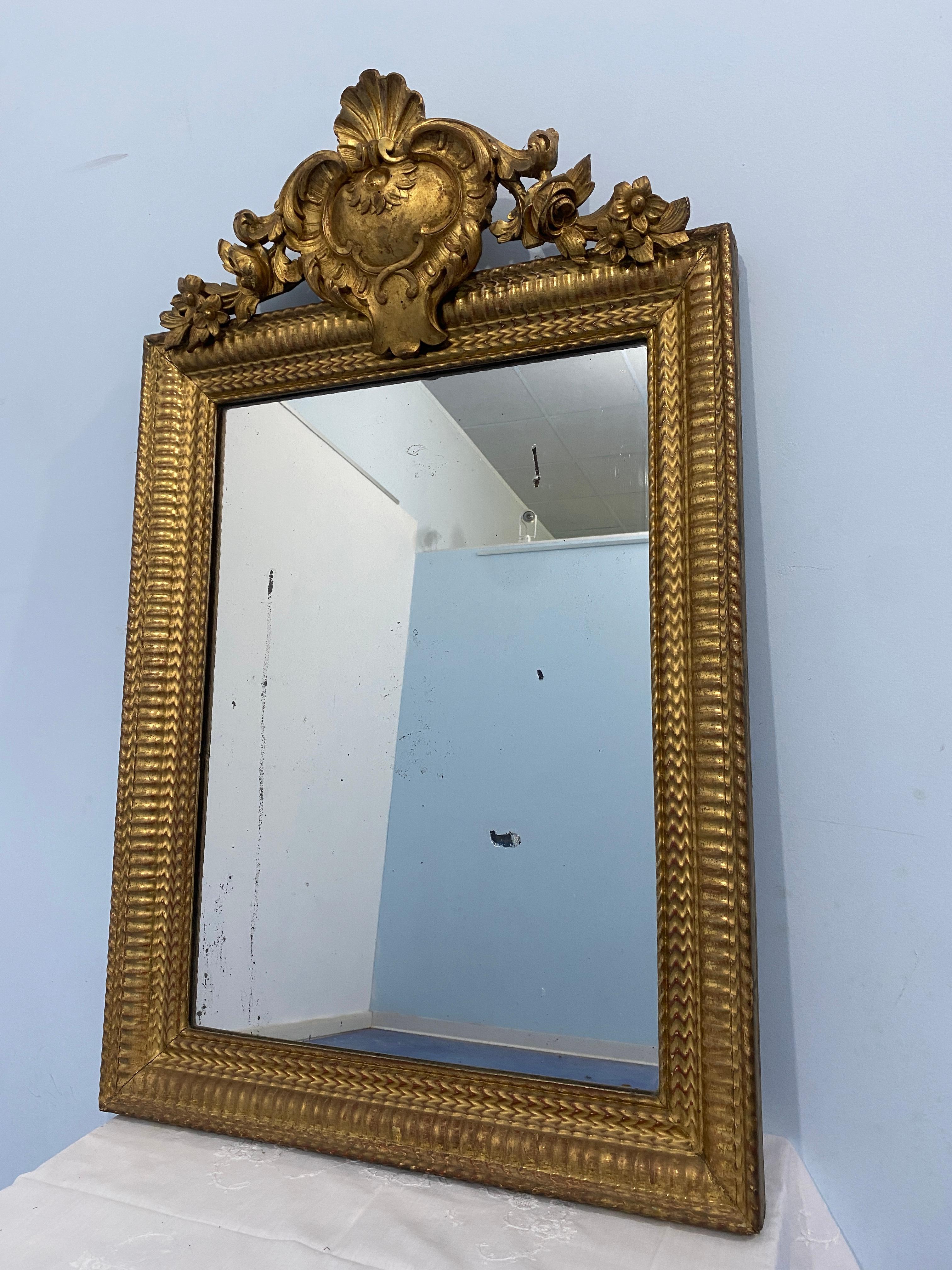 Antique French gilded gold leaf mirror Louis Philippe era, 1850s For Sale 2