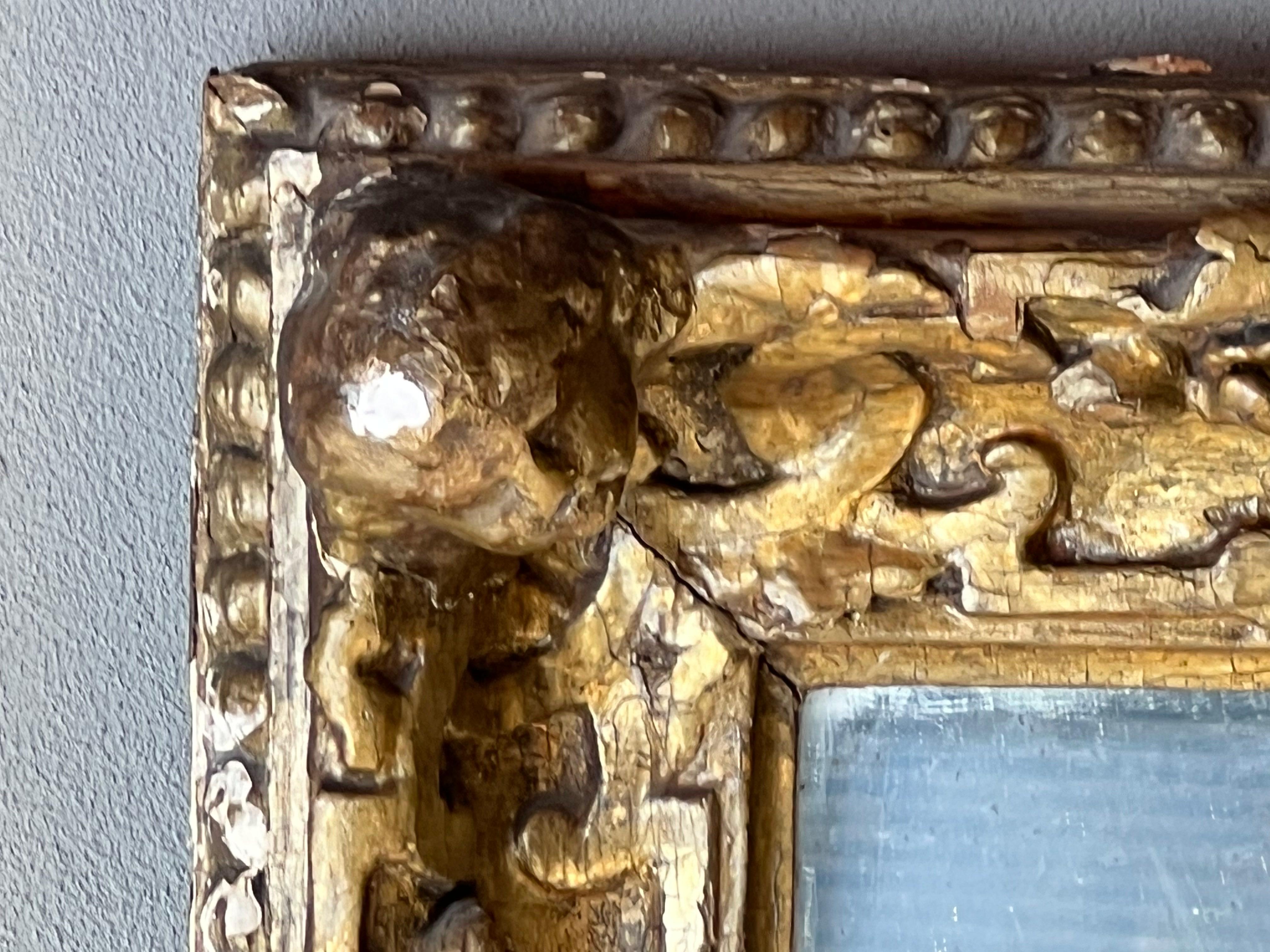 Antica Specchiera Quadrata in Oro Zecchino, Putti, Mirror, Specchiera For Sale 4